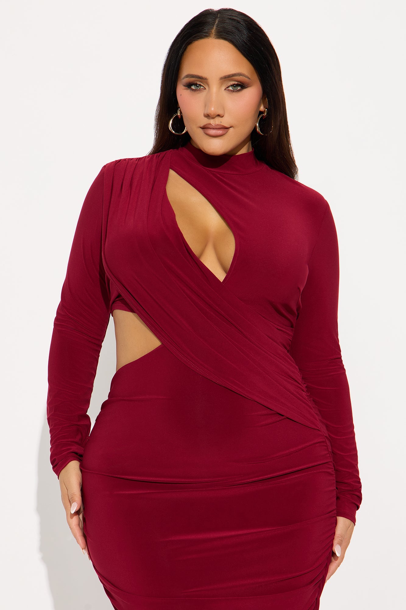 In Your Dreams Ruched Maxi Dress - Burgundy