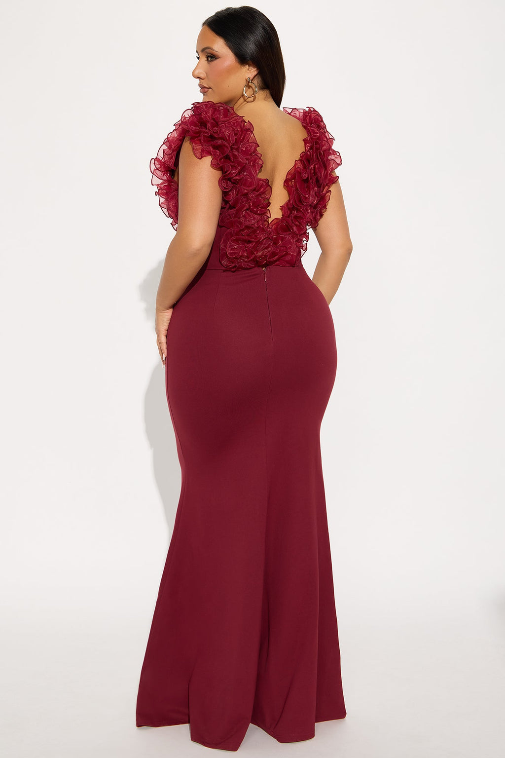 Like To Show Ruffle Maxi Gown - Burgundy