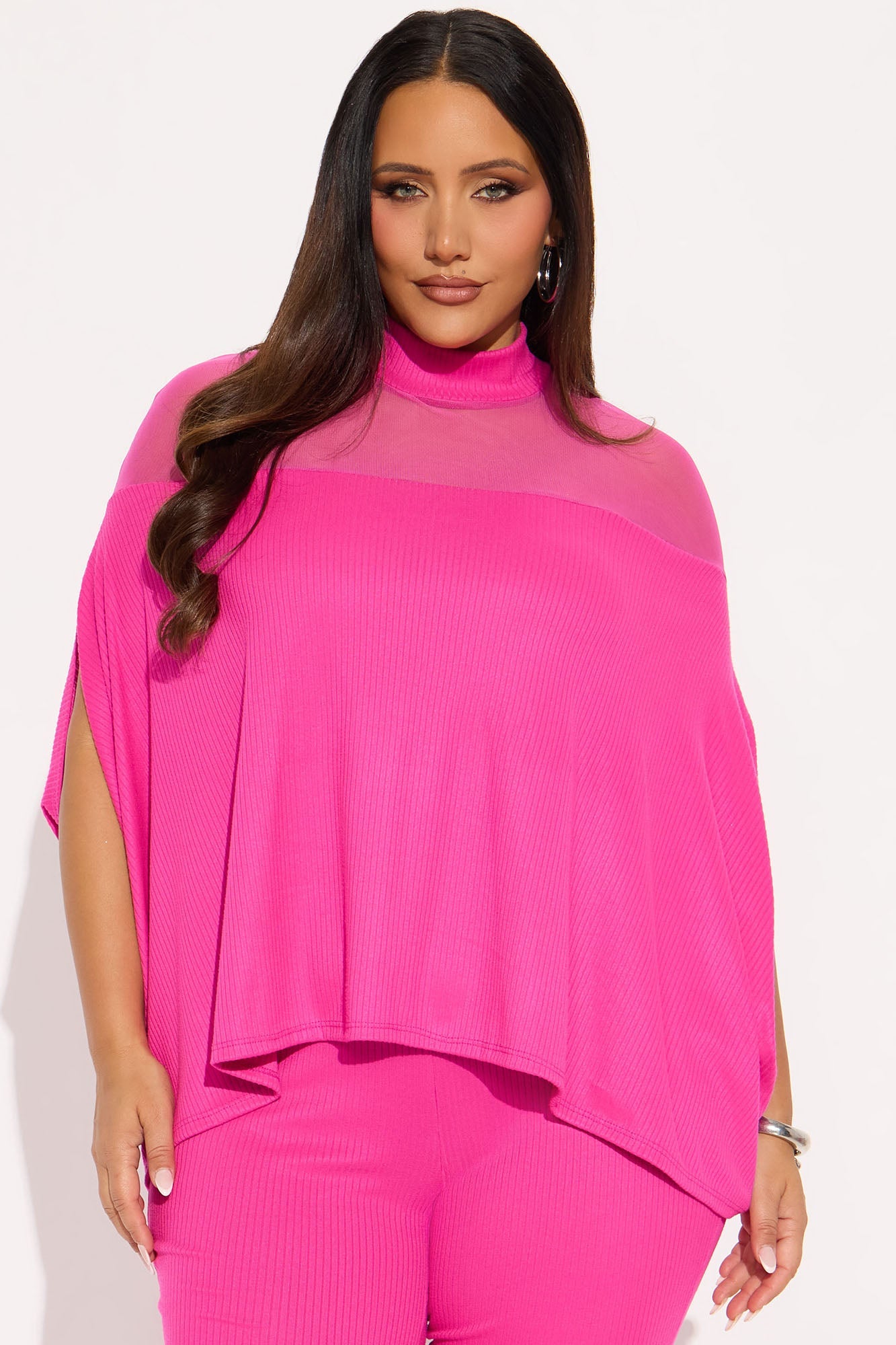 Alice Mock Neck Pant Set - Hot Pink