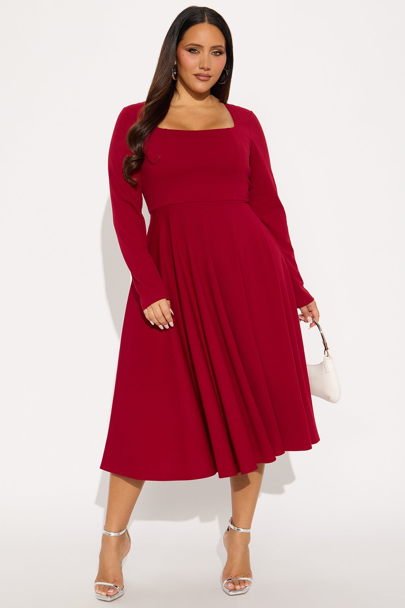 Alena Long Sleeve Midi Dress - Wine
