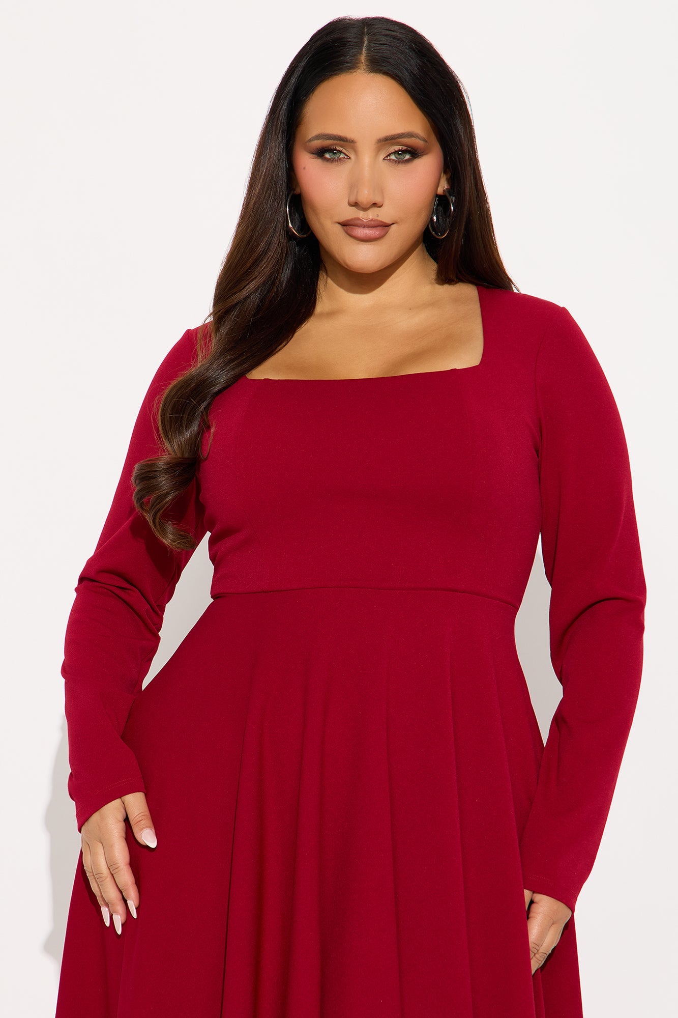 Alena Long Sleeve Midi Dress - Wine
