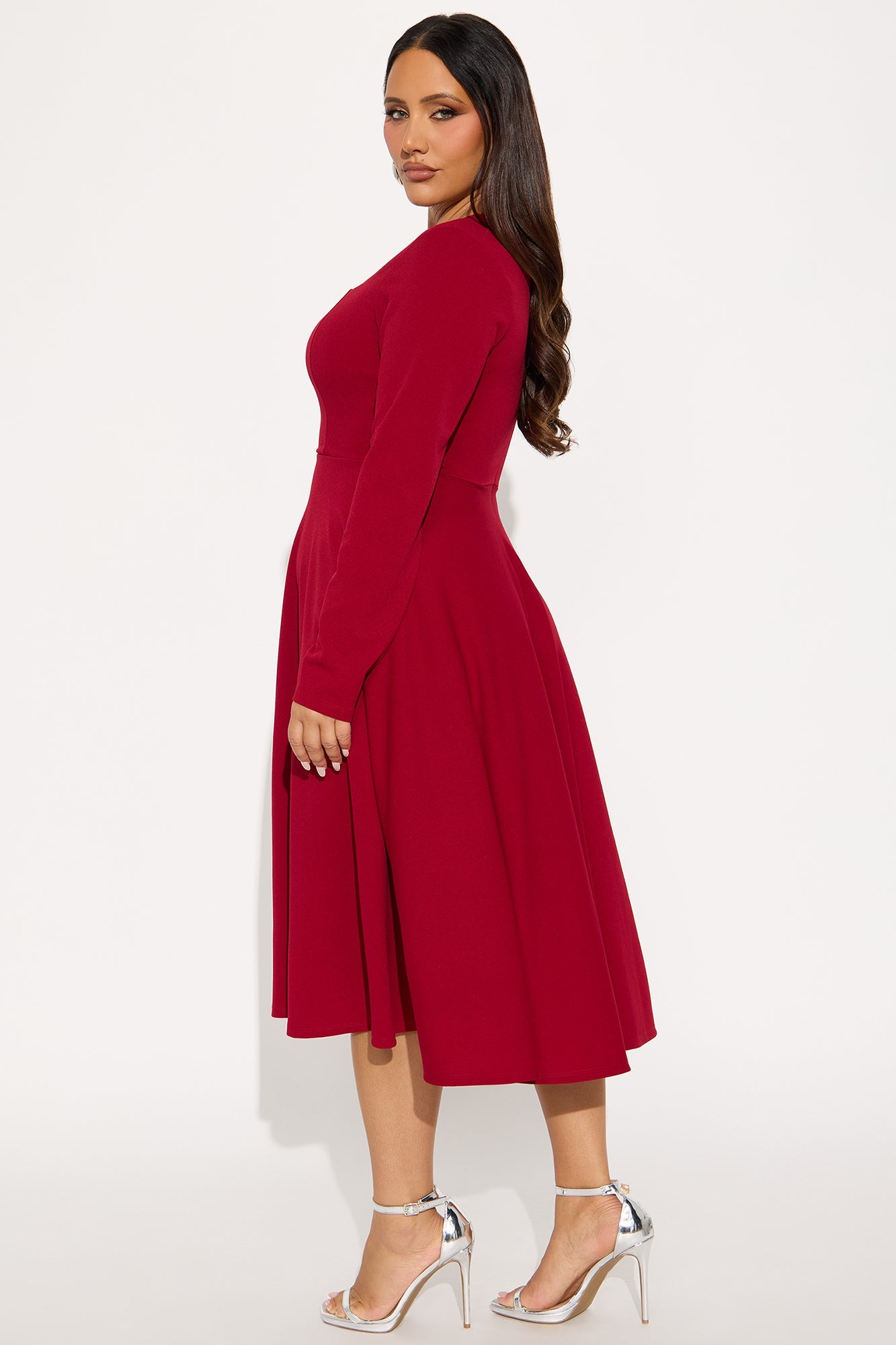 Alena Long Sleeve Midi Dress - Wine