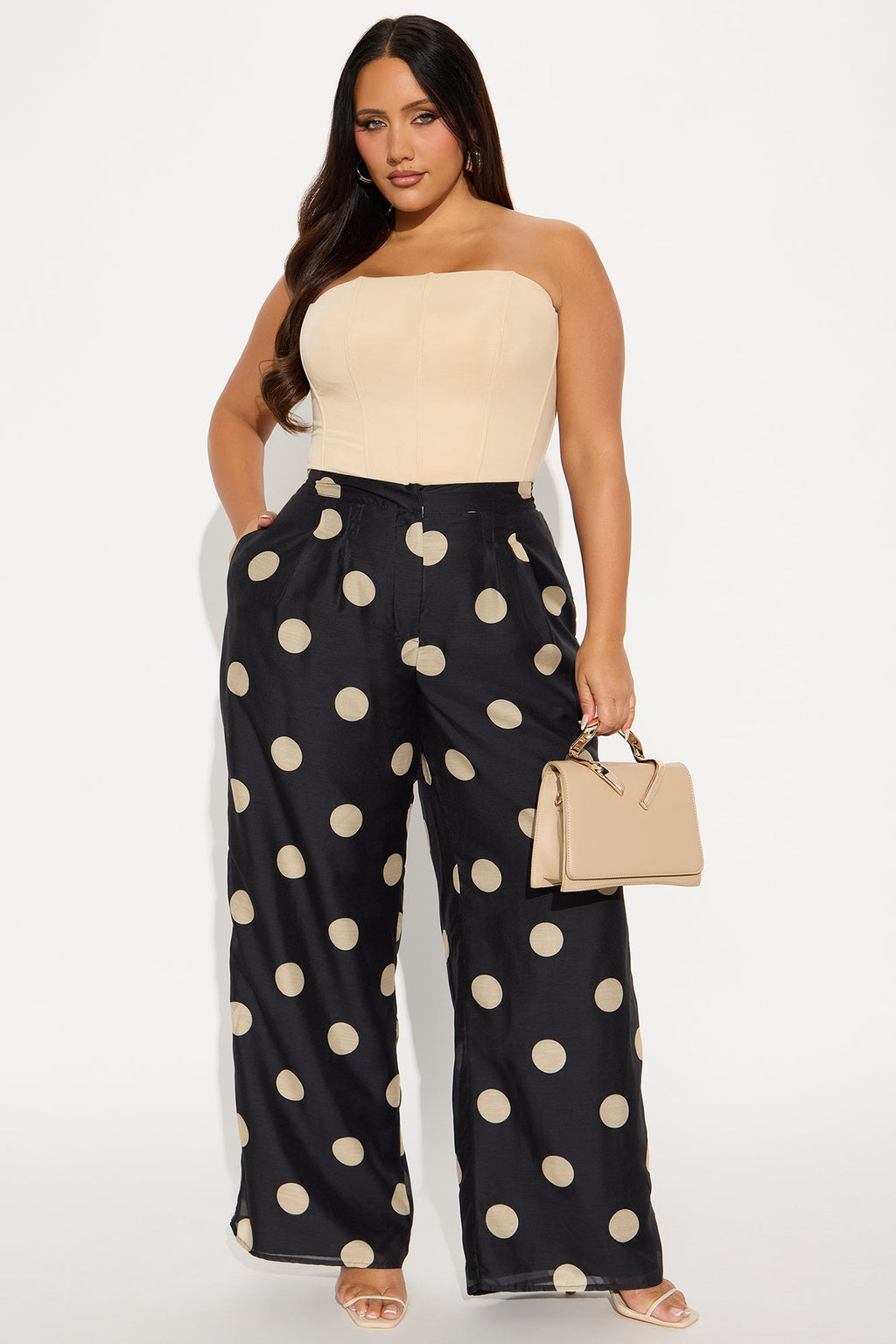Missy High Rise Wide Leg Polka Dot Pant - Black/combo
