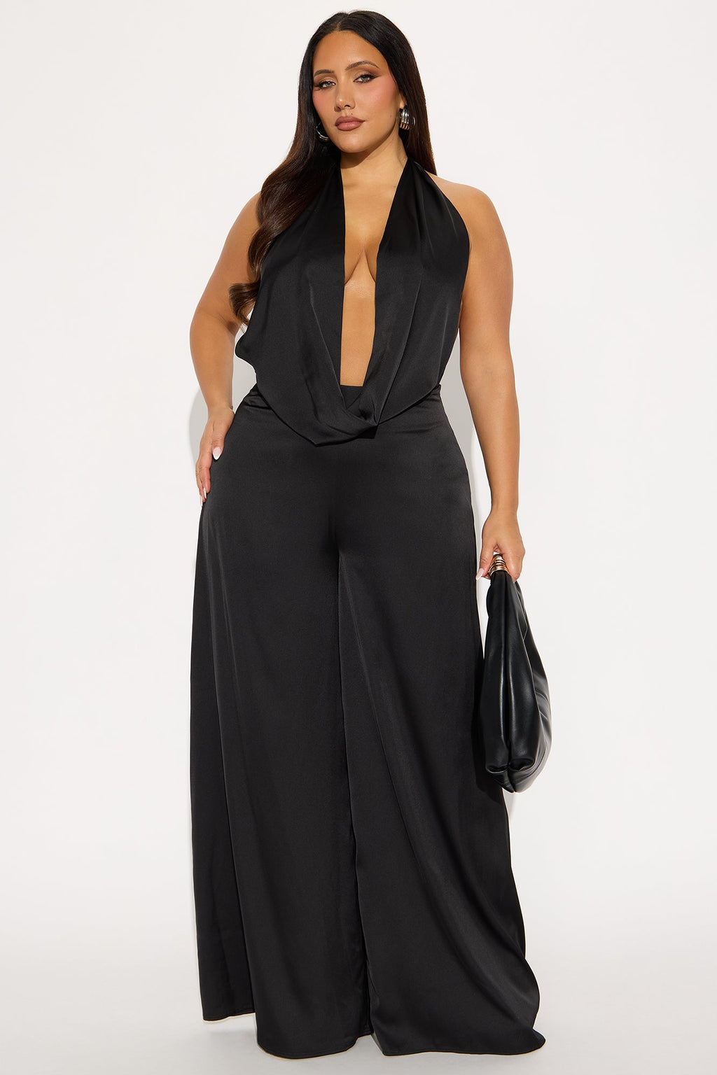 Sun and Sips Solid Satin Jumpsuit - Black