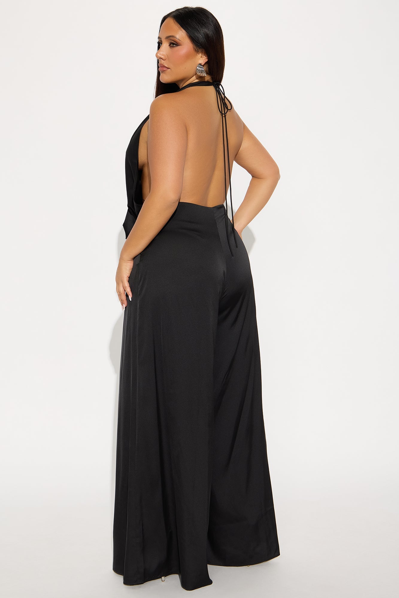 Sun and Sips Solid Satin Jumpsuit - Black