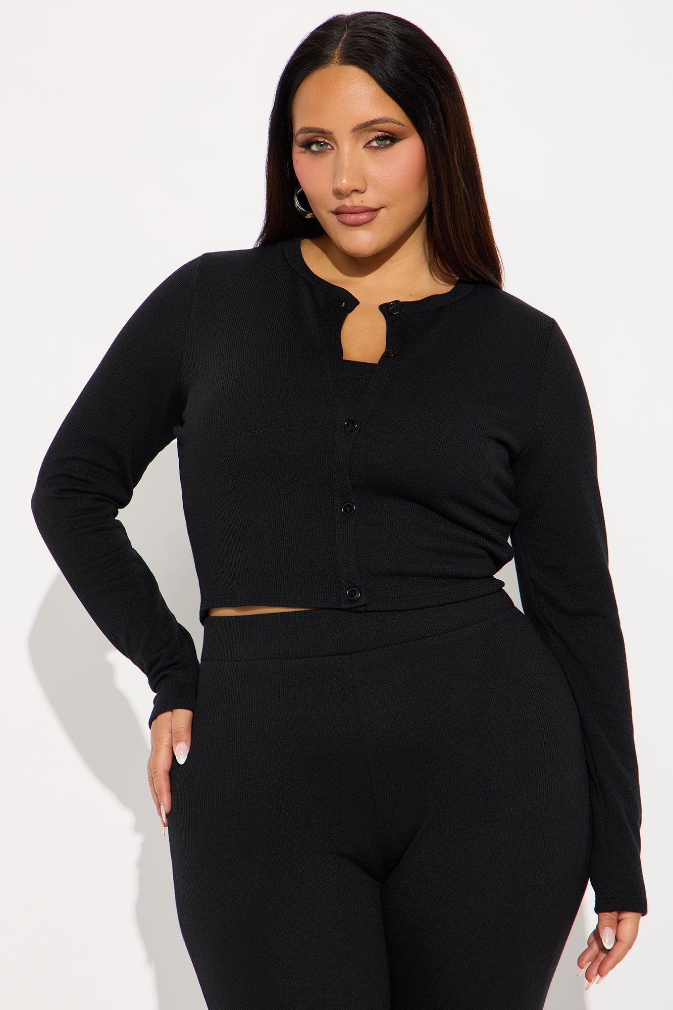 Adeline Ribbed 3 Piece Capri Set - Black