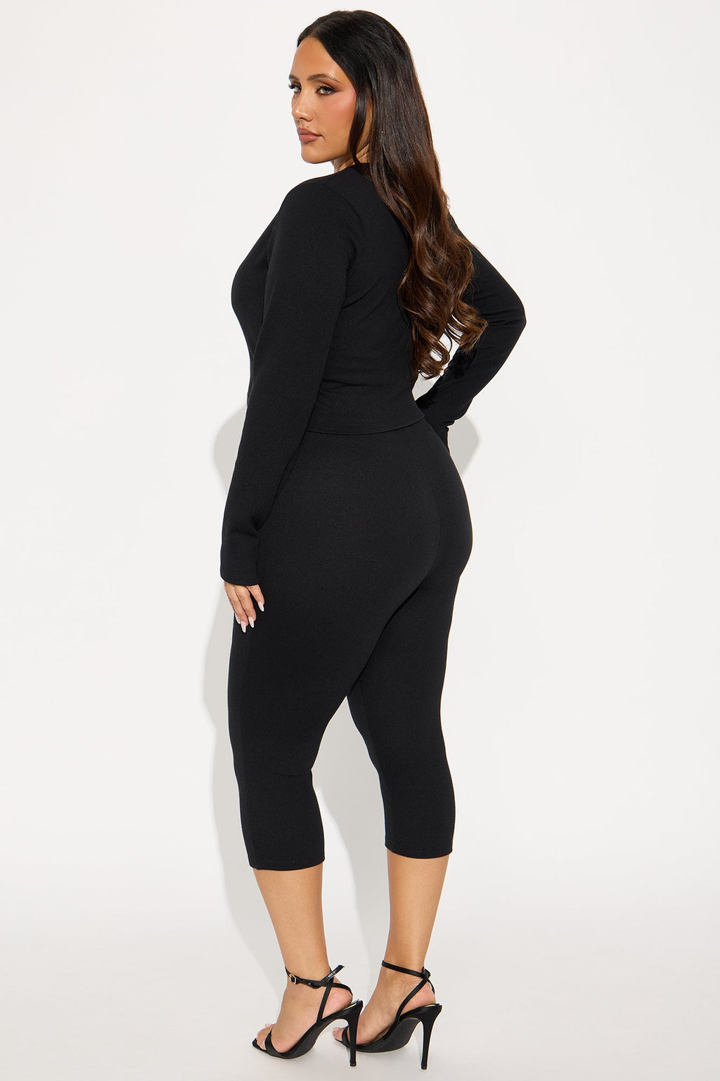 Adeline Ribbed 3 Piece Capri Set - Black