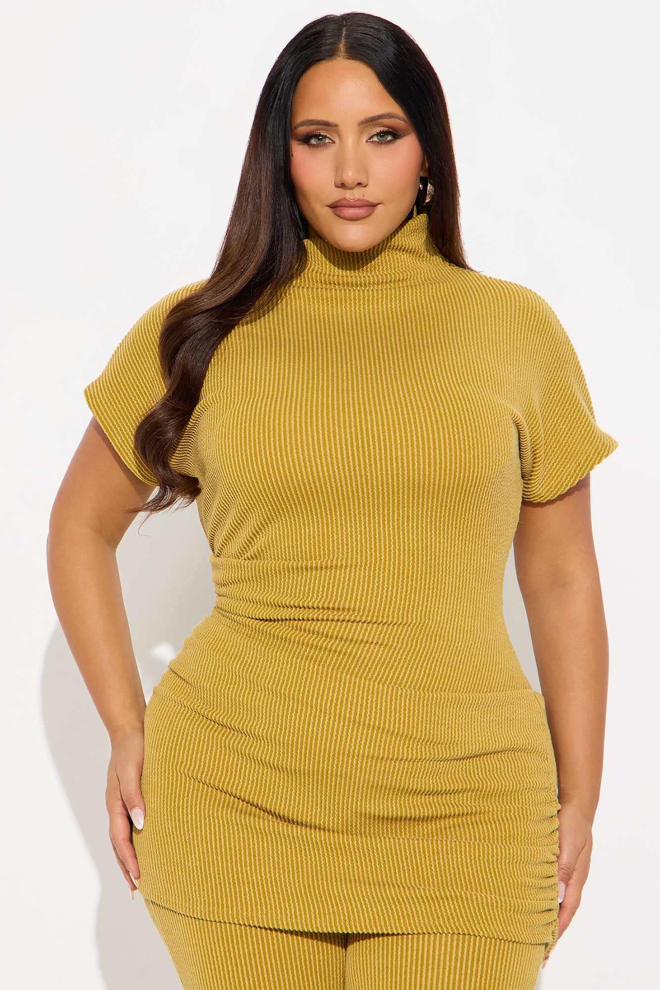 Nora High Neck Ruched Pant Set - Olive