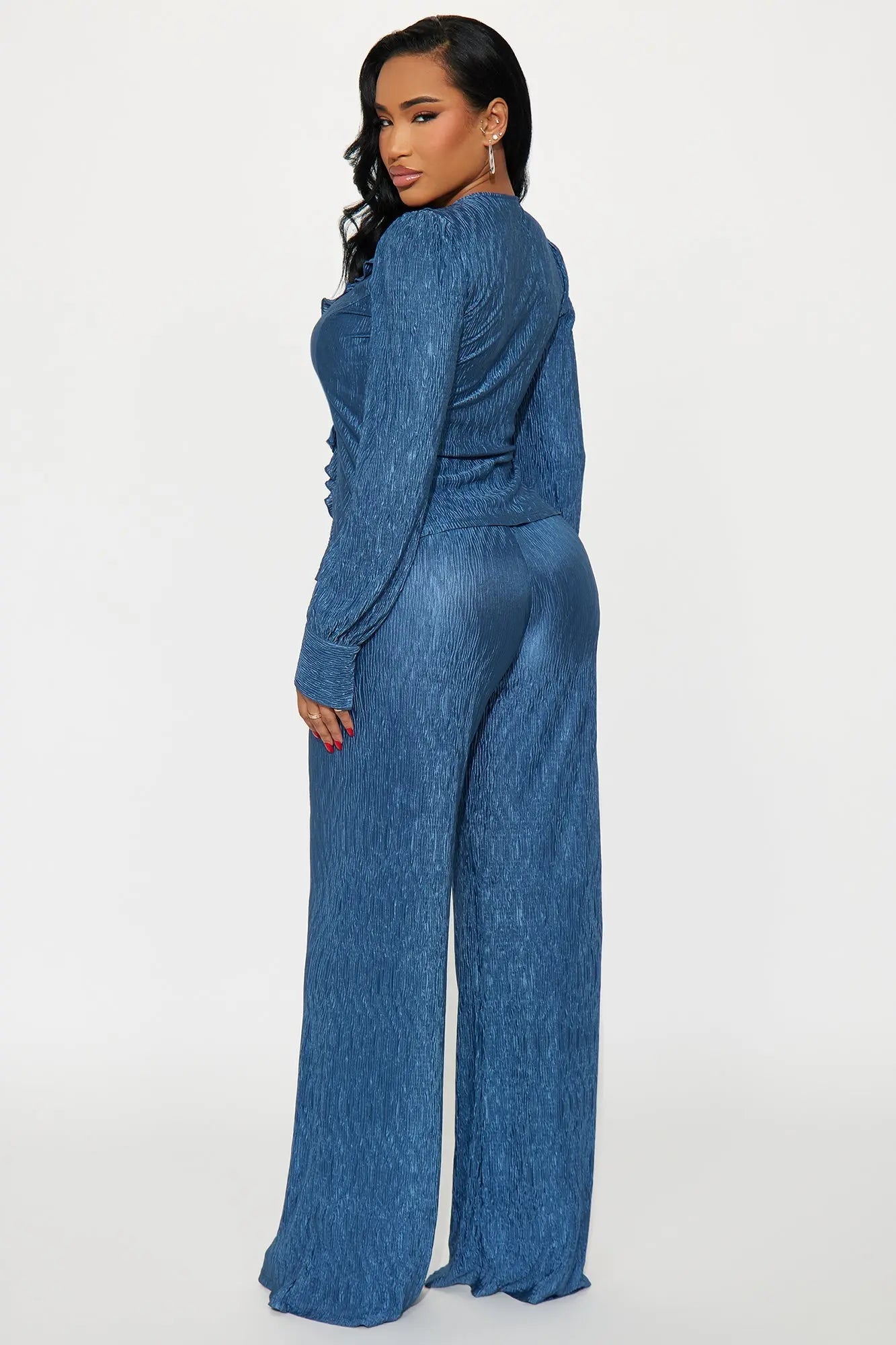 Sabine Plisse Ruffle Pant Set - Blue 
