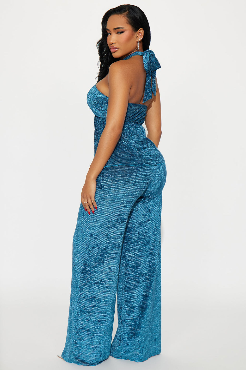 Alexa Shimmer Velvet Pant Set - Teal
