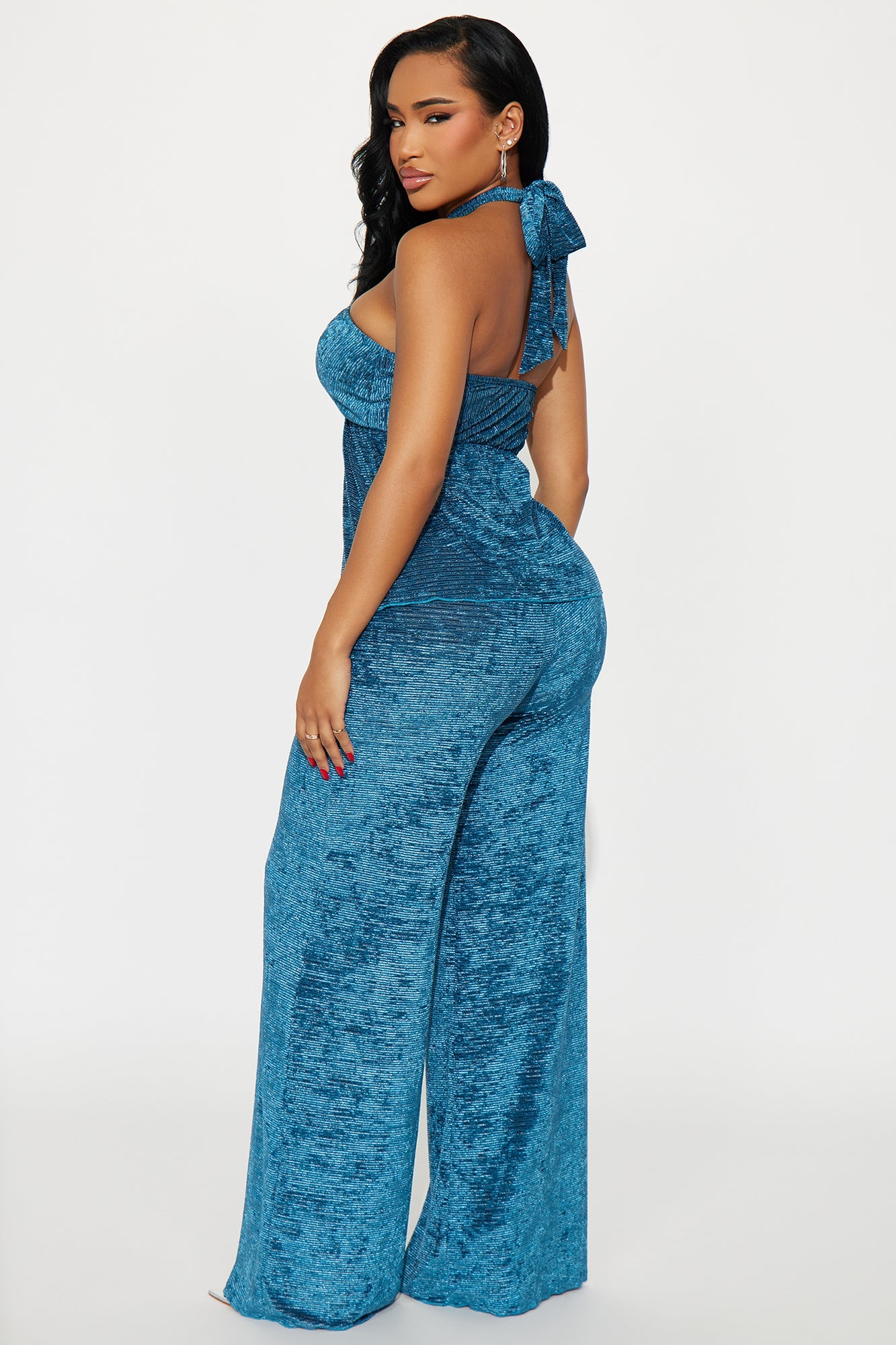 Alexa Shimmer Velvet Pant Set - Teal