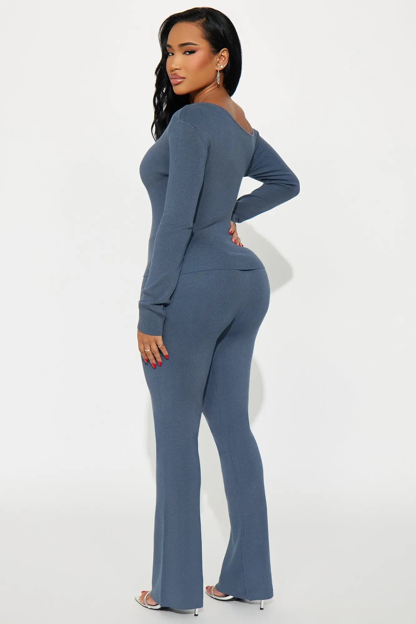 Sasha Sweater Flare Pant Set - Slate Blue 