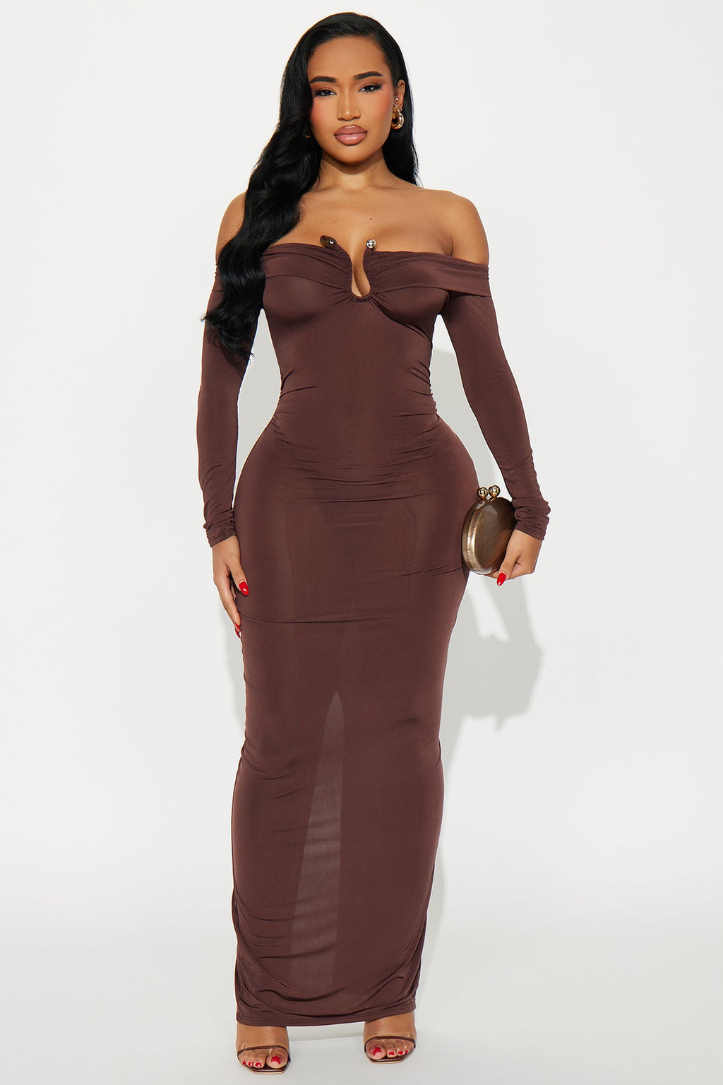 Natalia Off Shoulder Maxi Dress - Chocolate