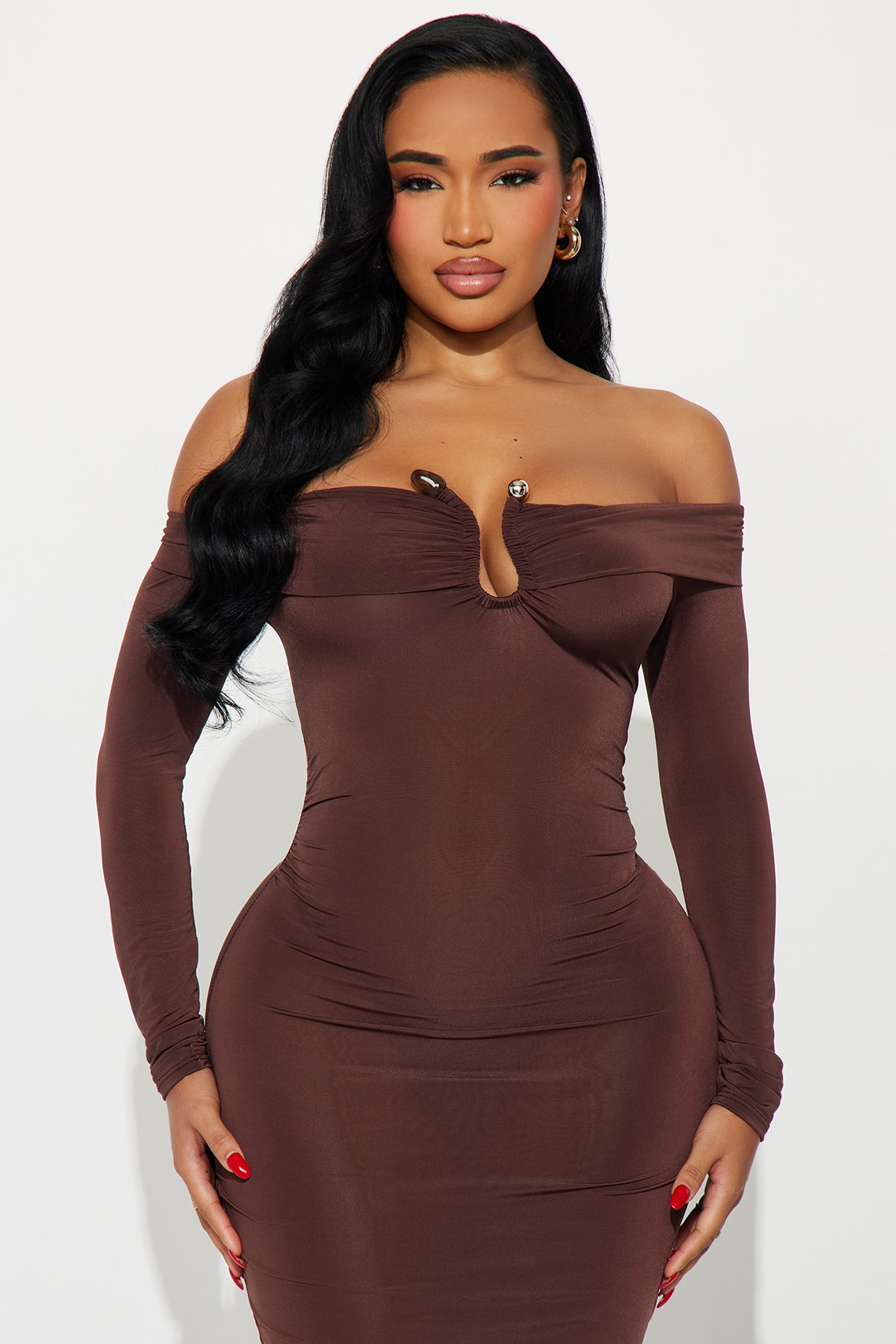 Natalia Off Shoulder Maxi Dress - Chocolate