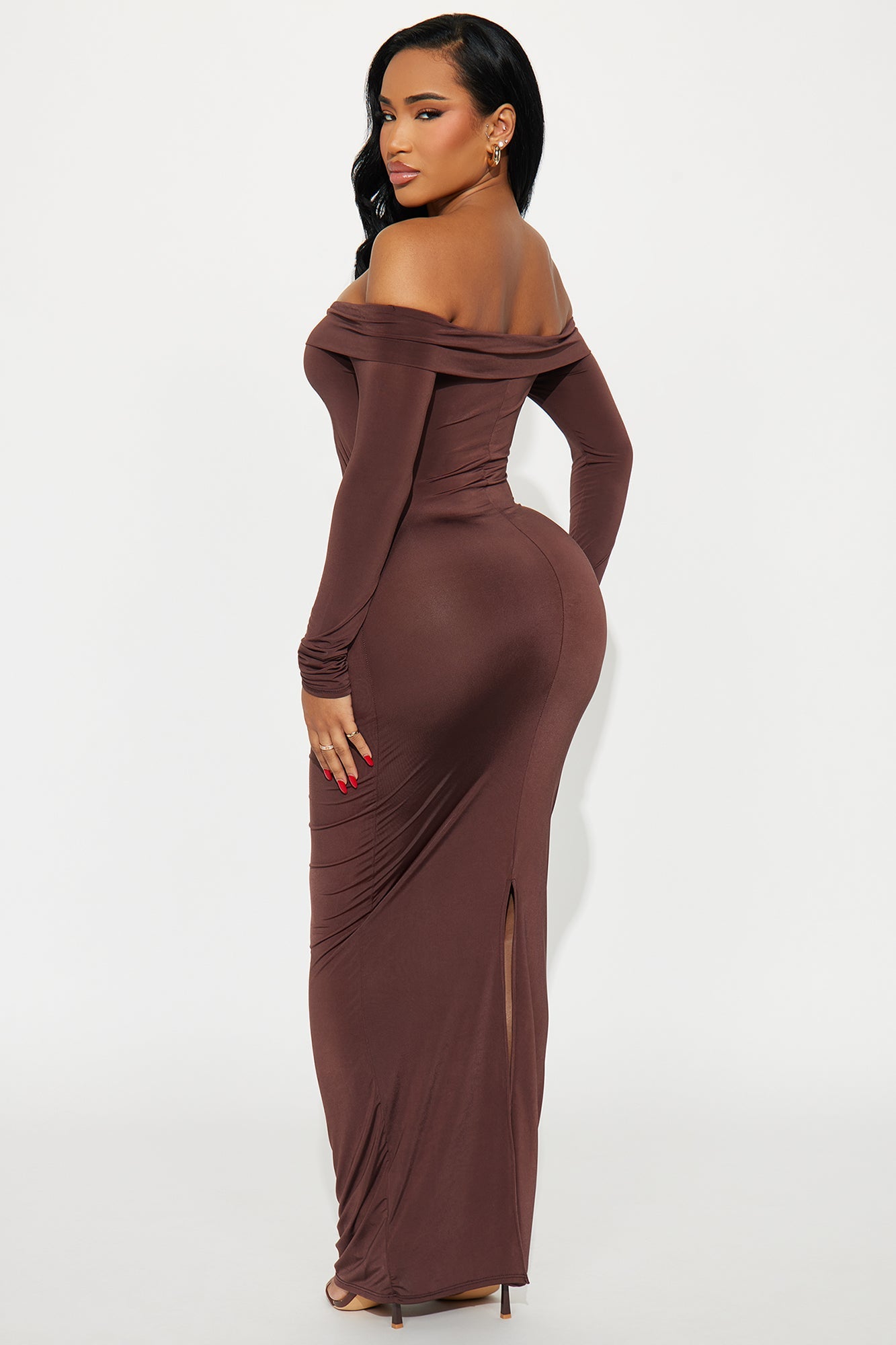 Natalia Off Shoulder Maxi Dress - Chocolate