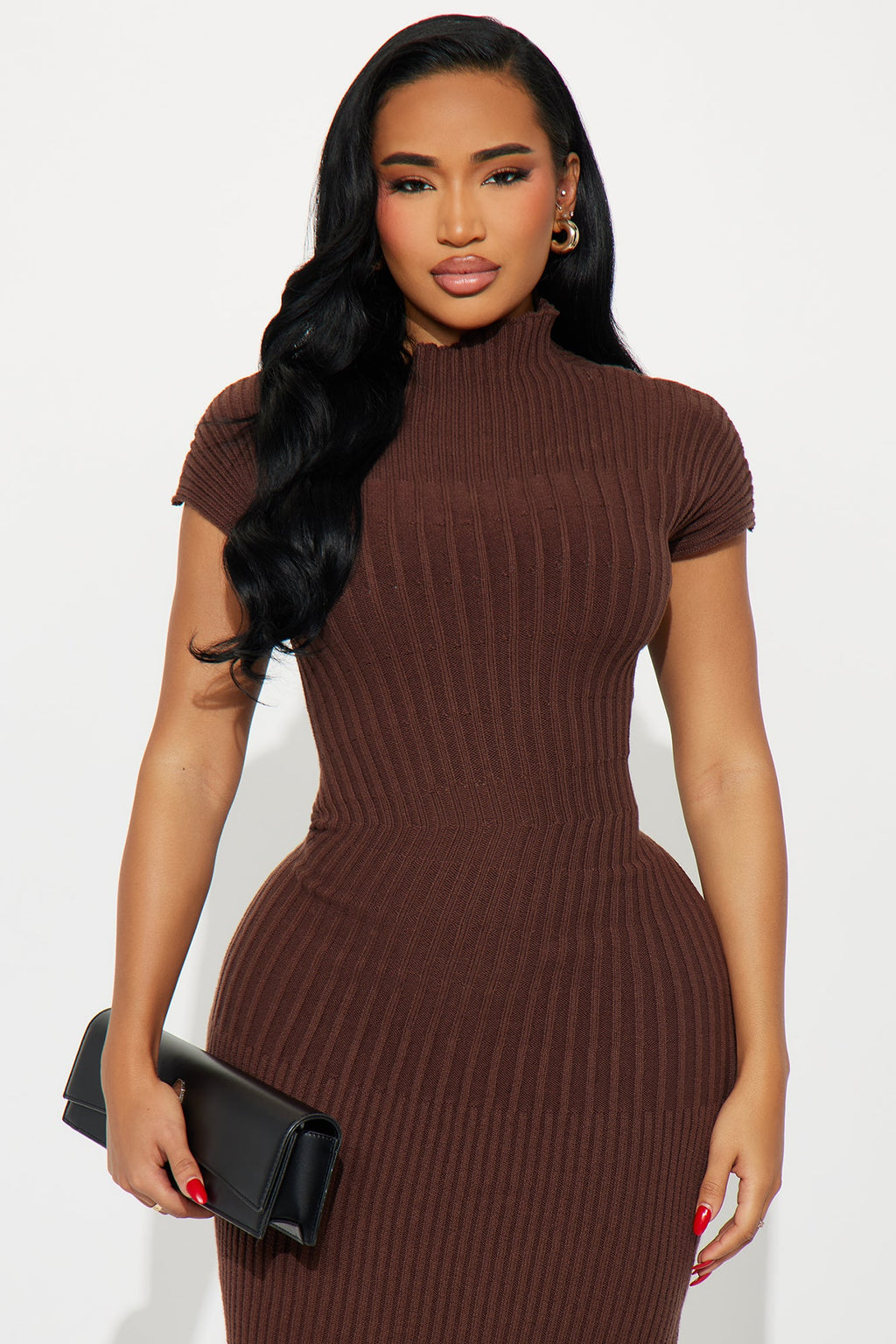 Cassie Swirl Sweater Midi Dress - Chocolate