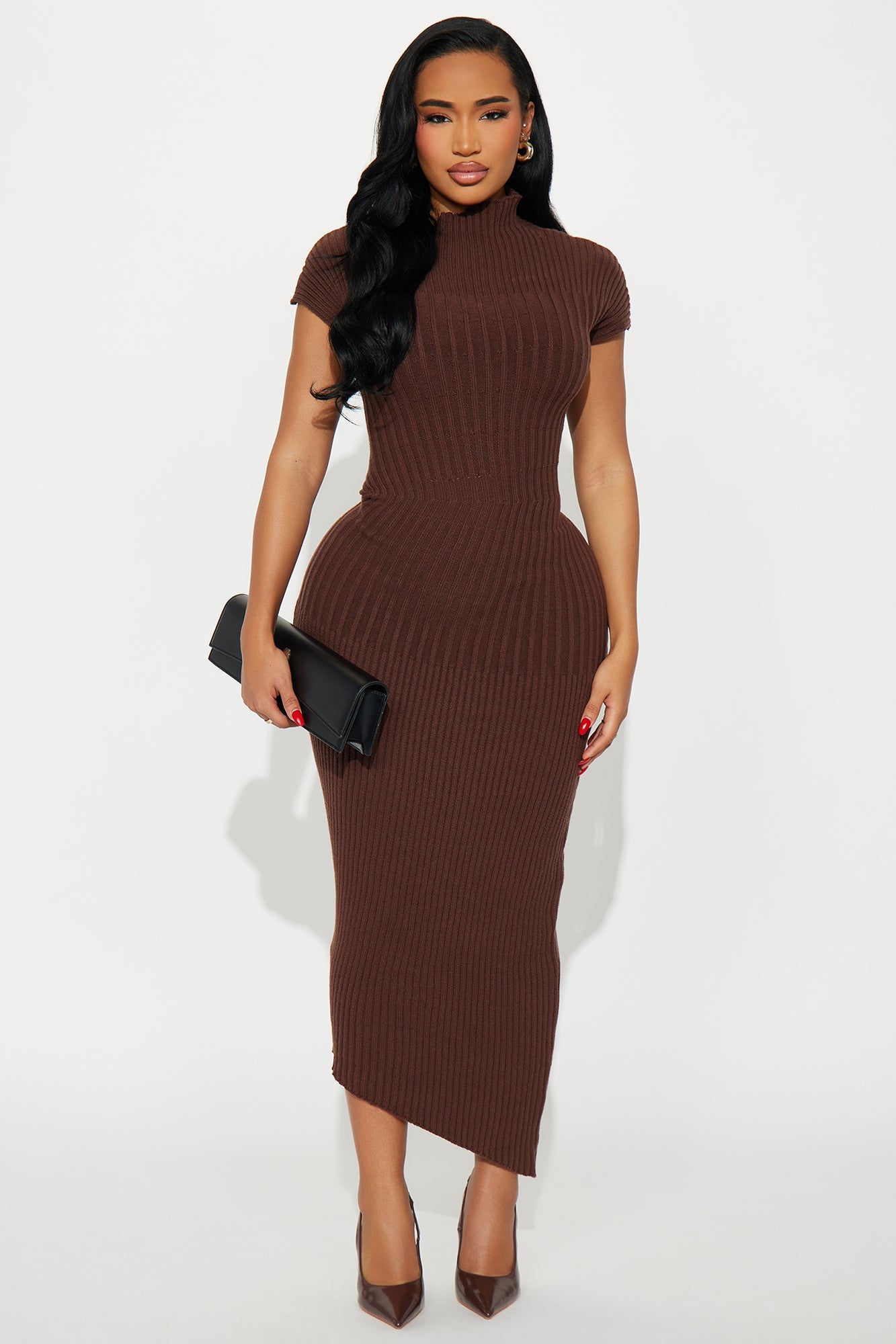 Cassie Swirl Sweater Midi Dress - Chocolate