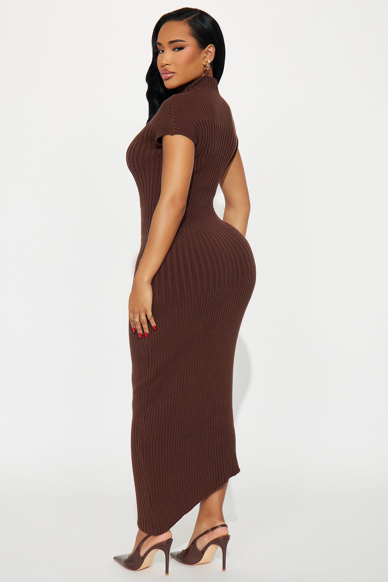 Cassie Swirl Sweater Midi Dress - Chocolate