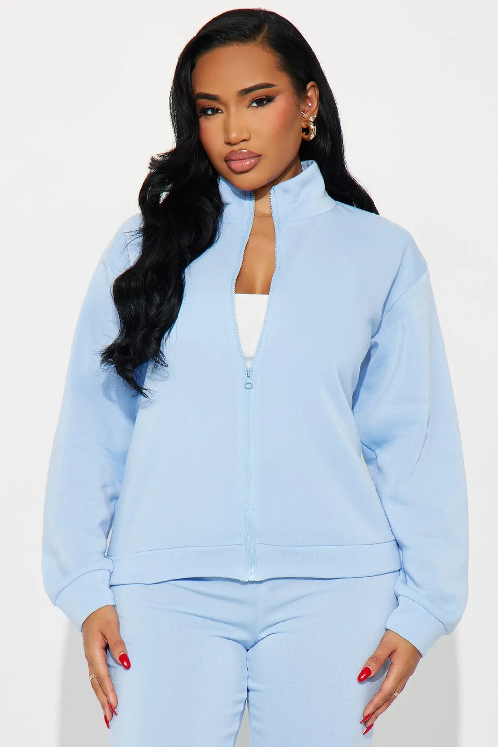 Demi Zip Up Fleece Pant Set - Light Blue 