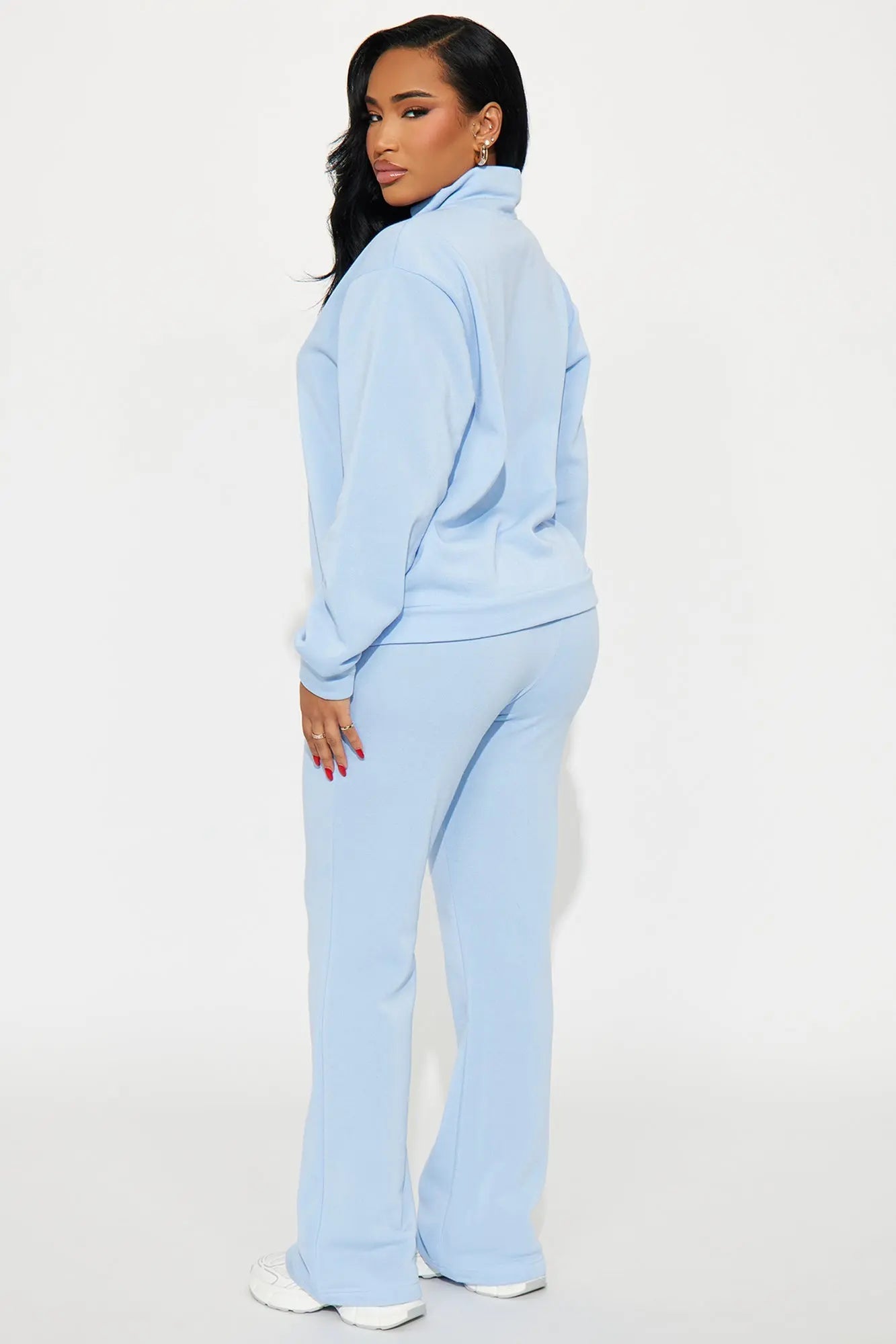 Demi Zip Up Fleece Pant Set - Light Blue 