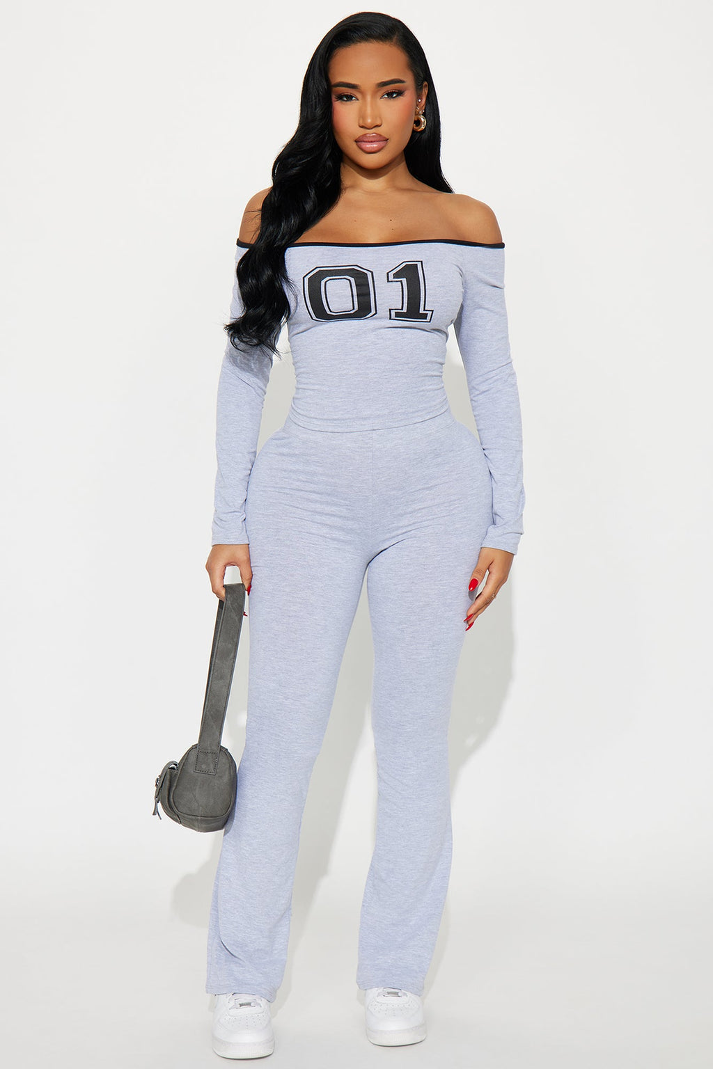 Jess Graphic Top And Pant Set - Heather Grey