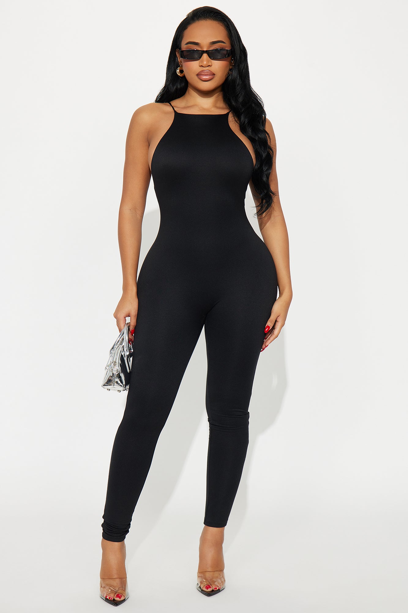 Gia Double Lined Skinny Leg Jumpsuit - Black