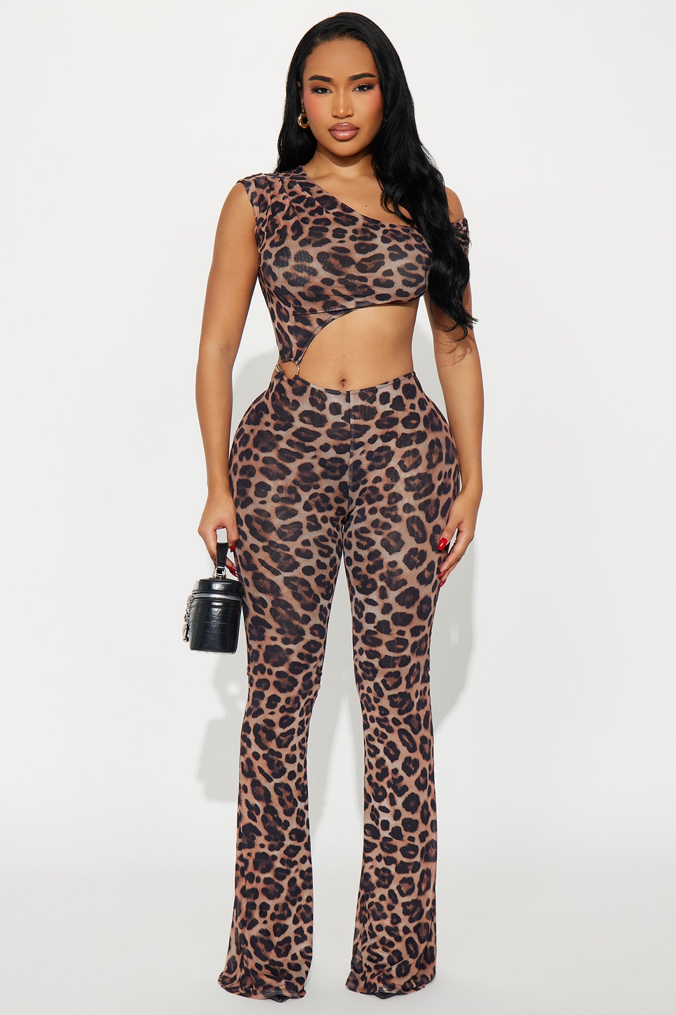 Zarah Mesh Leopard Straight Leg Jumpsuit - Brown/combo