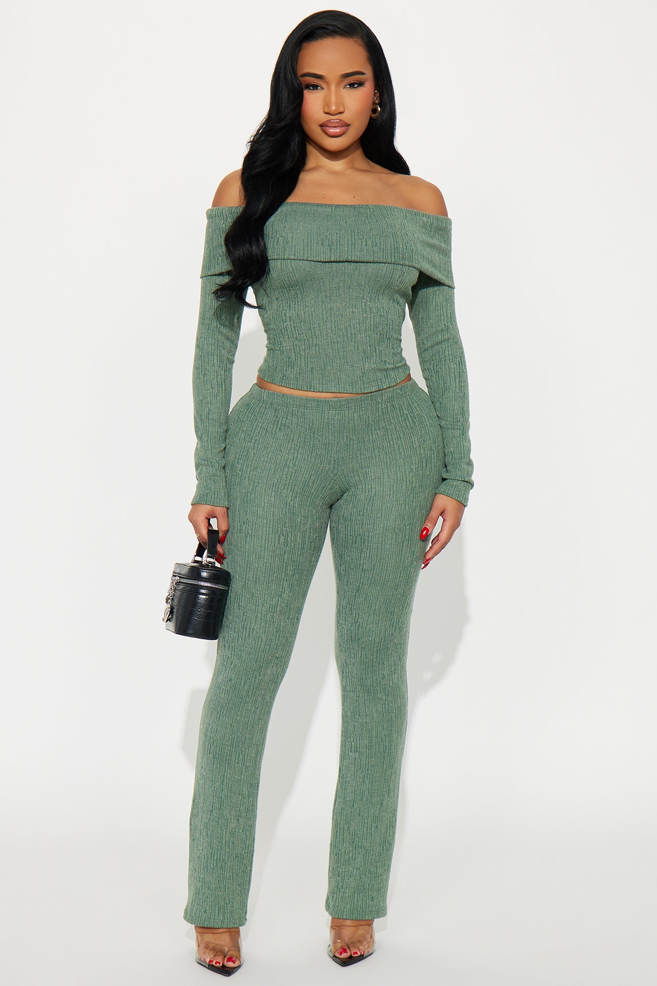 Cici Off Shoulder Pant Set - Olive