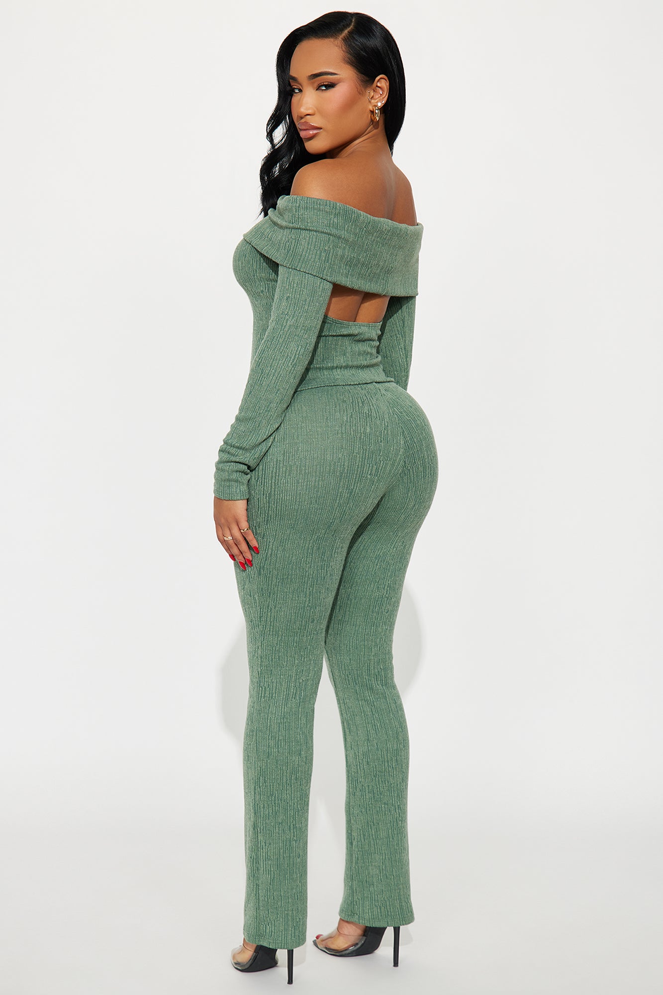 Cici Off Shoulder Pant Set - Olive