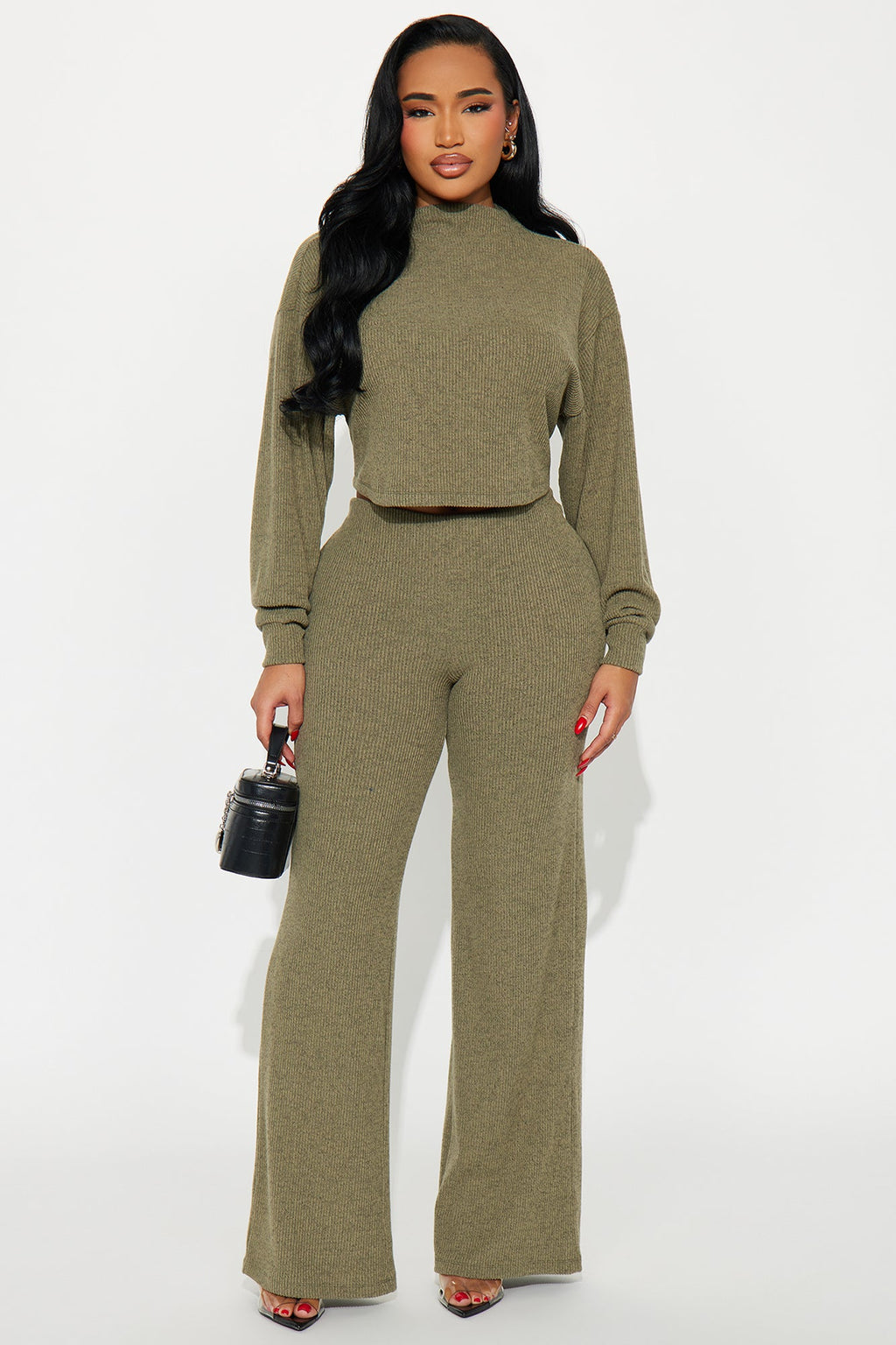 Sienna Soft Knit Wide Leg Pant Set - Olive