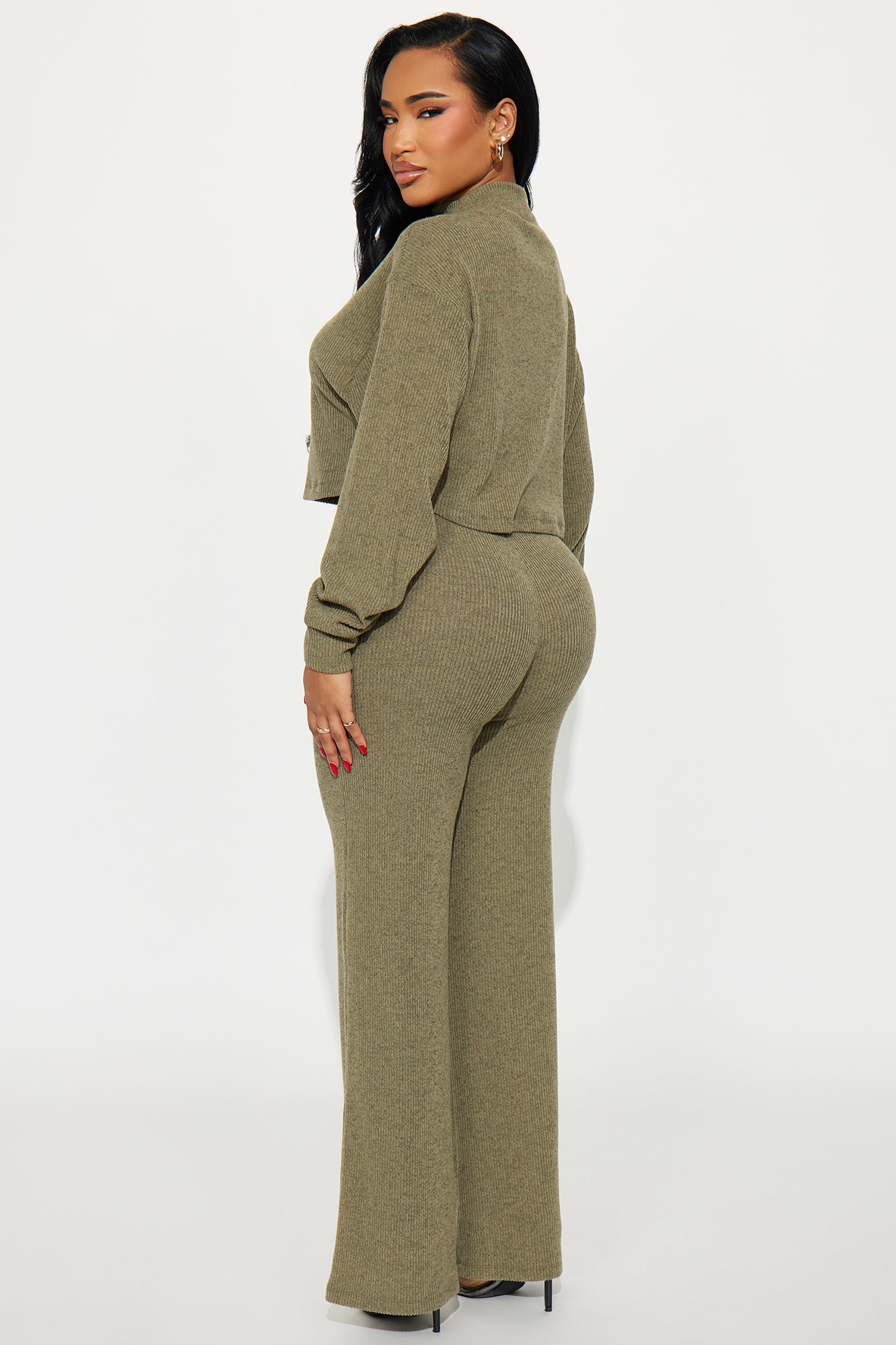 Sienna Soft Knit Wide Leg Pant Set - Olive