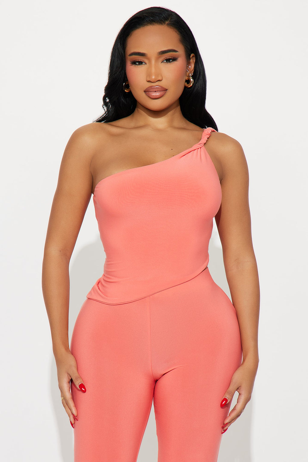 Lisa One Shoulder Pant Set - Orange 