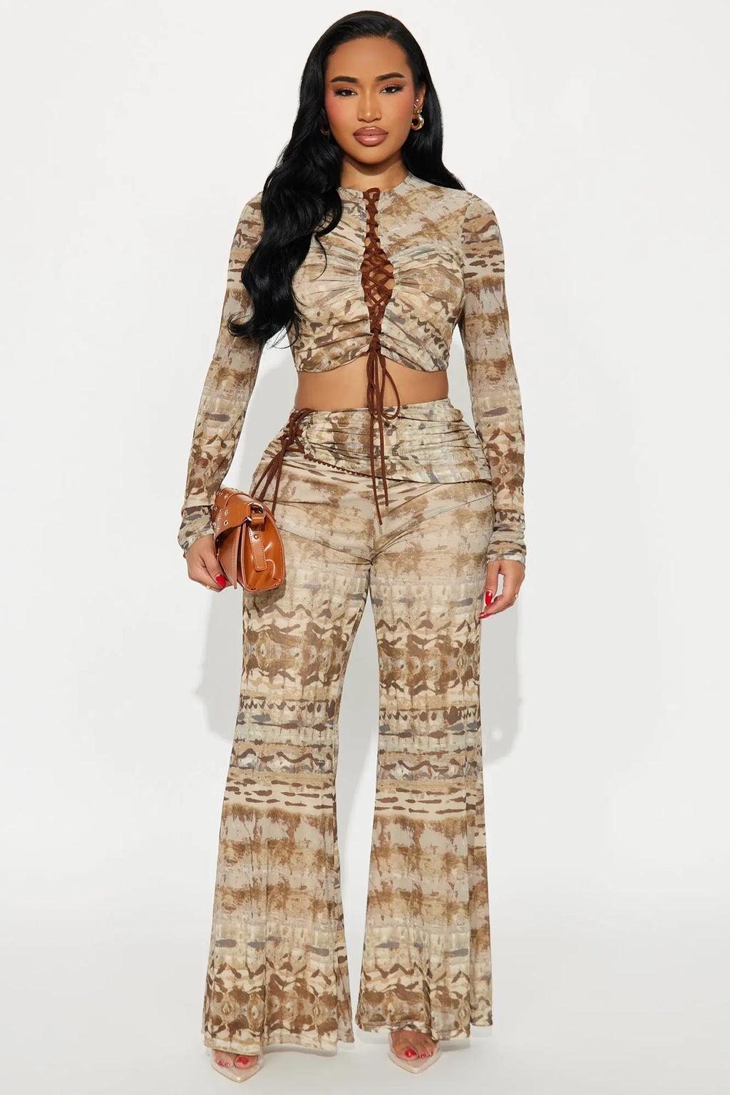 Saya Mesh Pant Set - Taupe/combo 