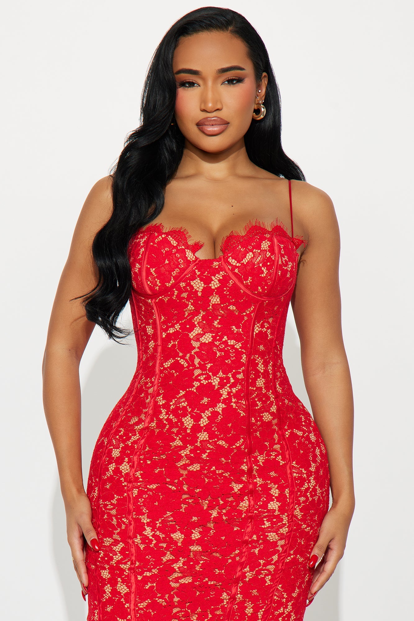 Lady In Lace Midi Dress - Red