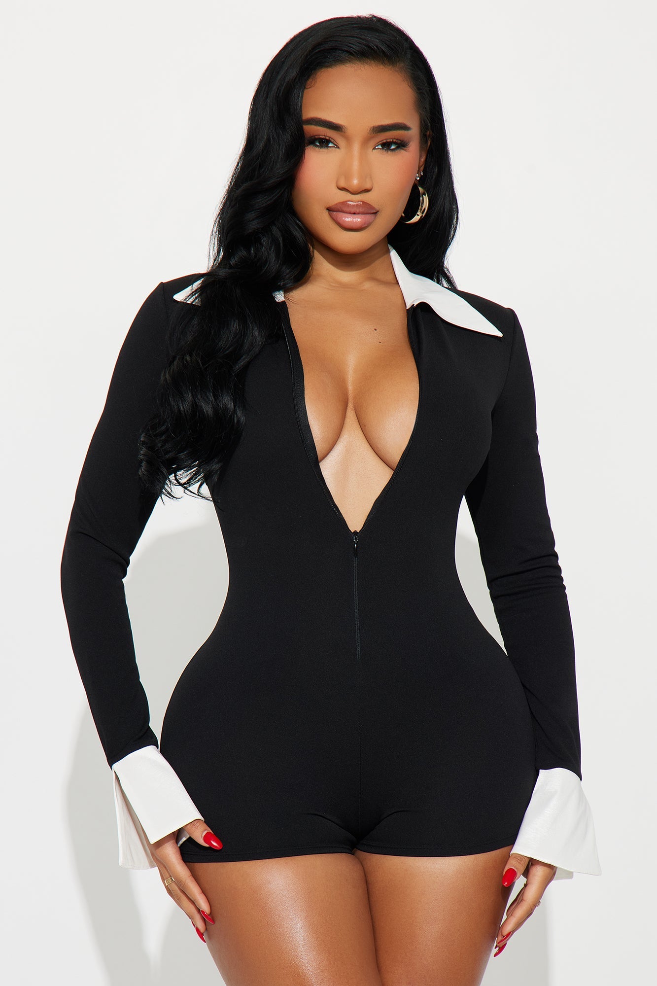 Mirella Long Sleeve Micro Short Romper - Black