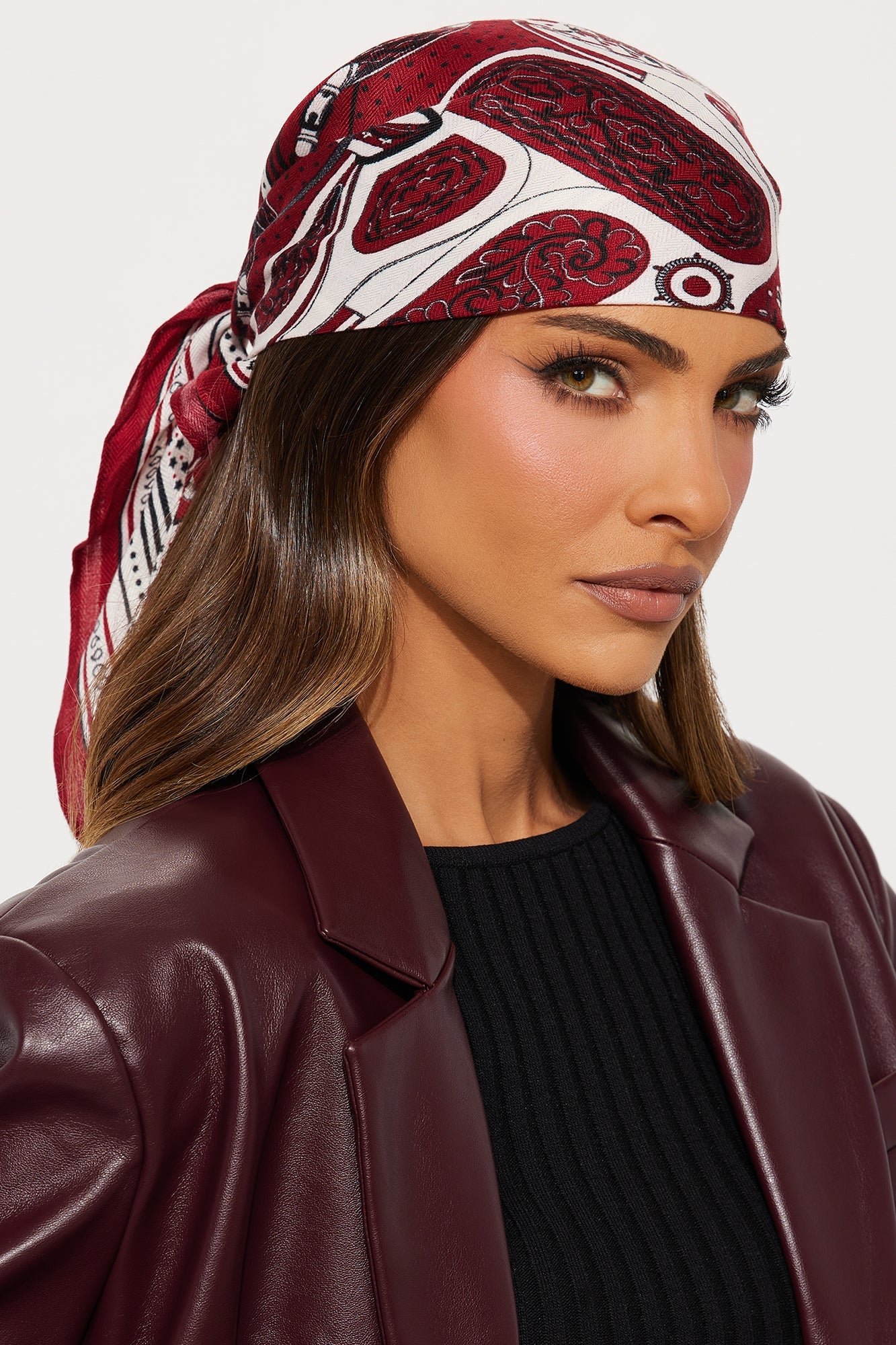 Somewhere On Vacation Head Scarf - Burgundy/combo