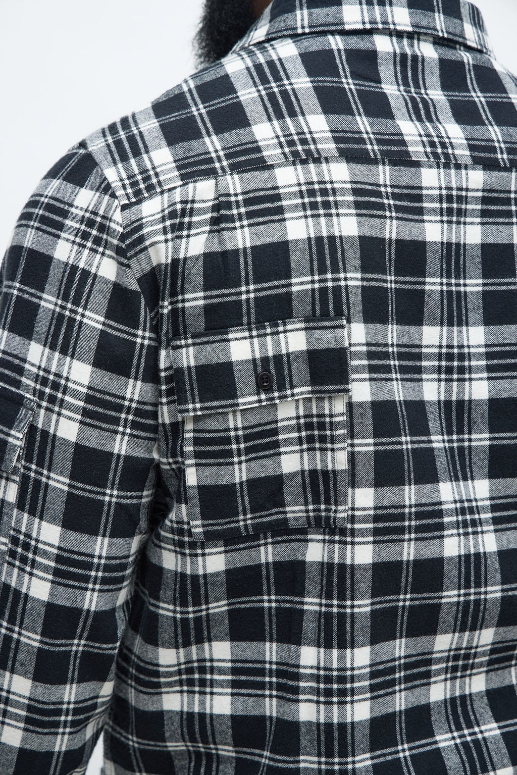 Cropped Cargo Pocket Flannel Button Up - Black