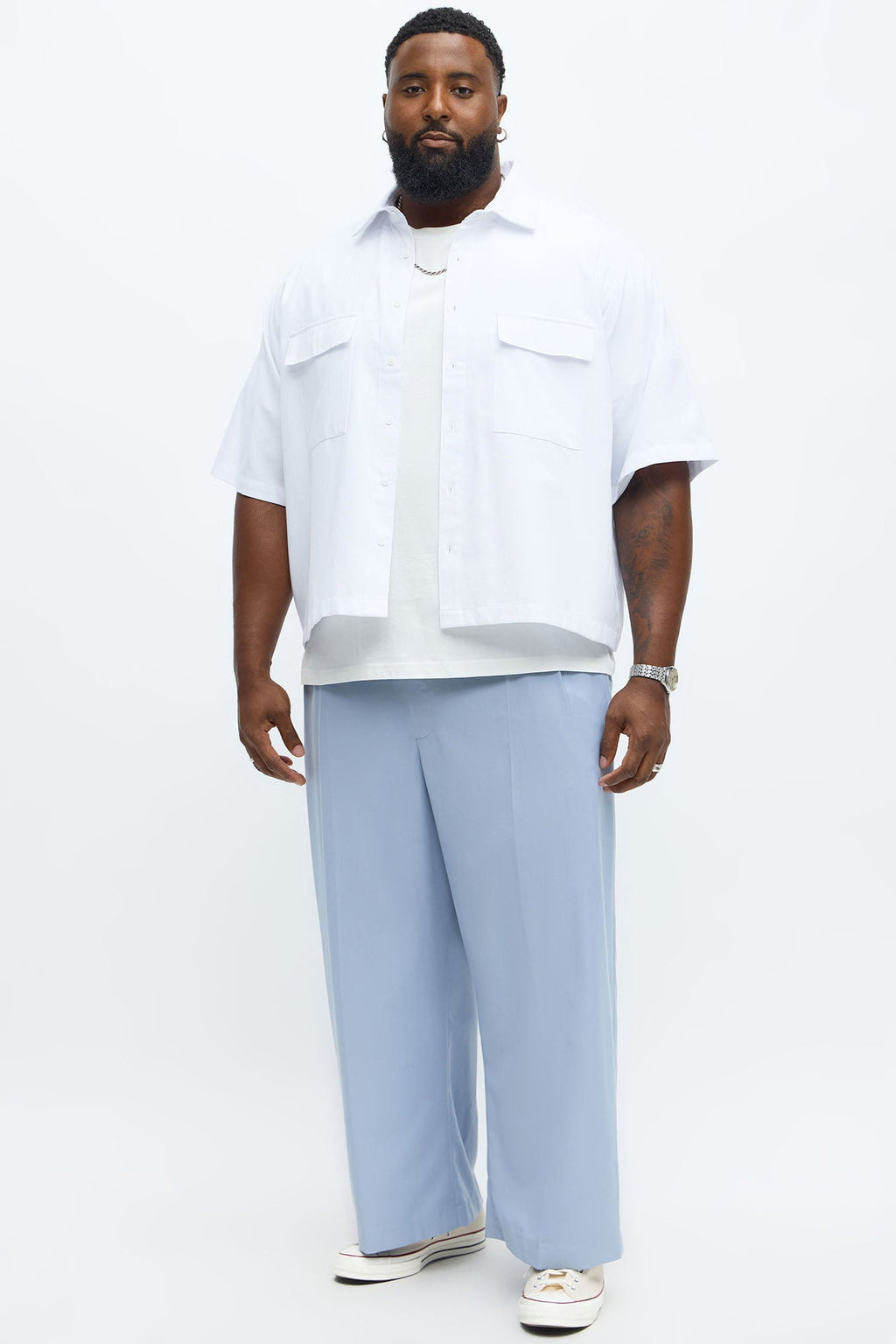 Wide Leg Hustler Pleated Trouser - Blue