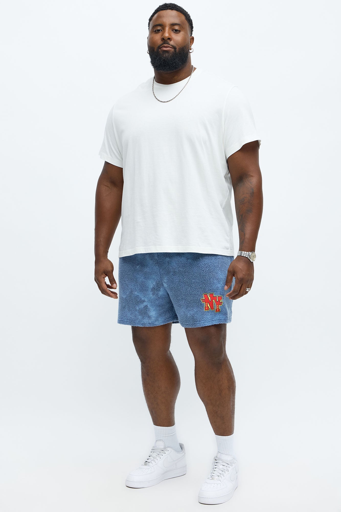 Relaxed NY Sherpa Textured Shorts - Blue