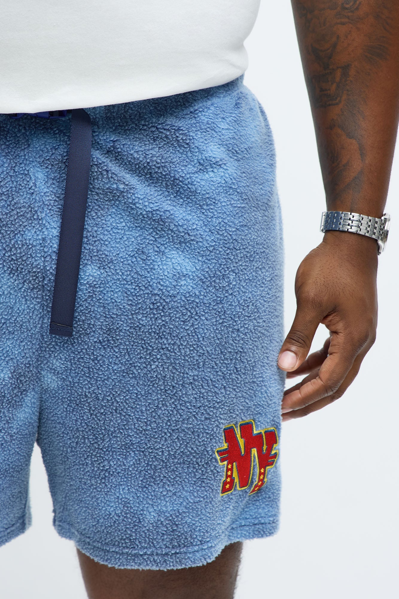 Relaxed NY Sherpa Textured Shorts - Blue