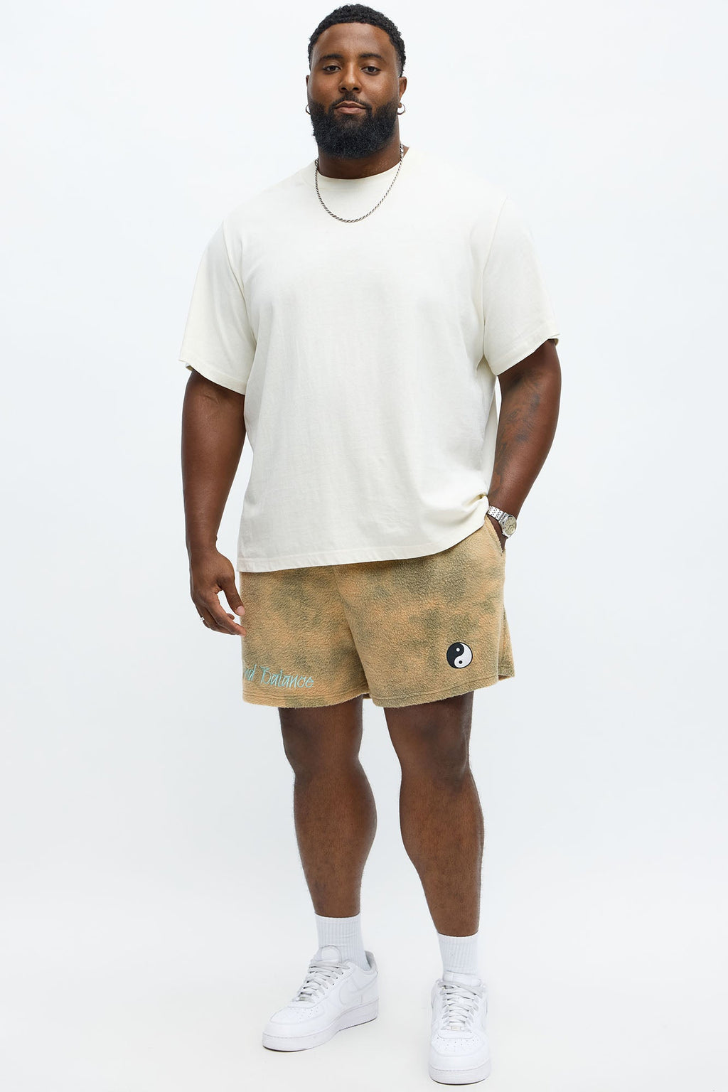 Relaxed Yin Yang Sherpa Textured Shorts - Brown