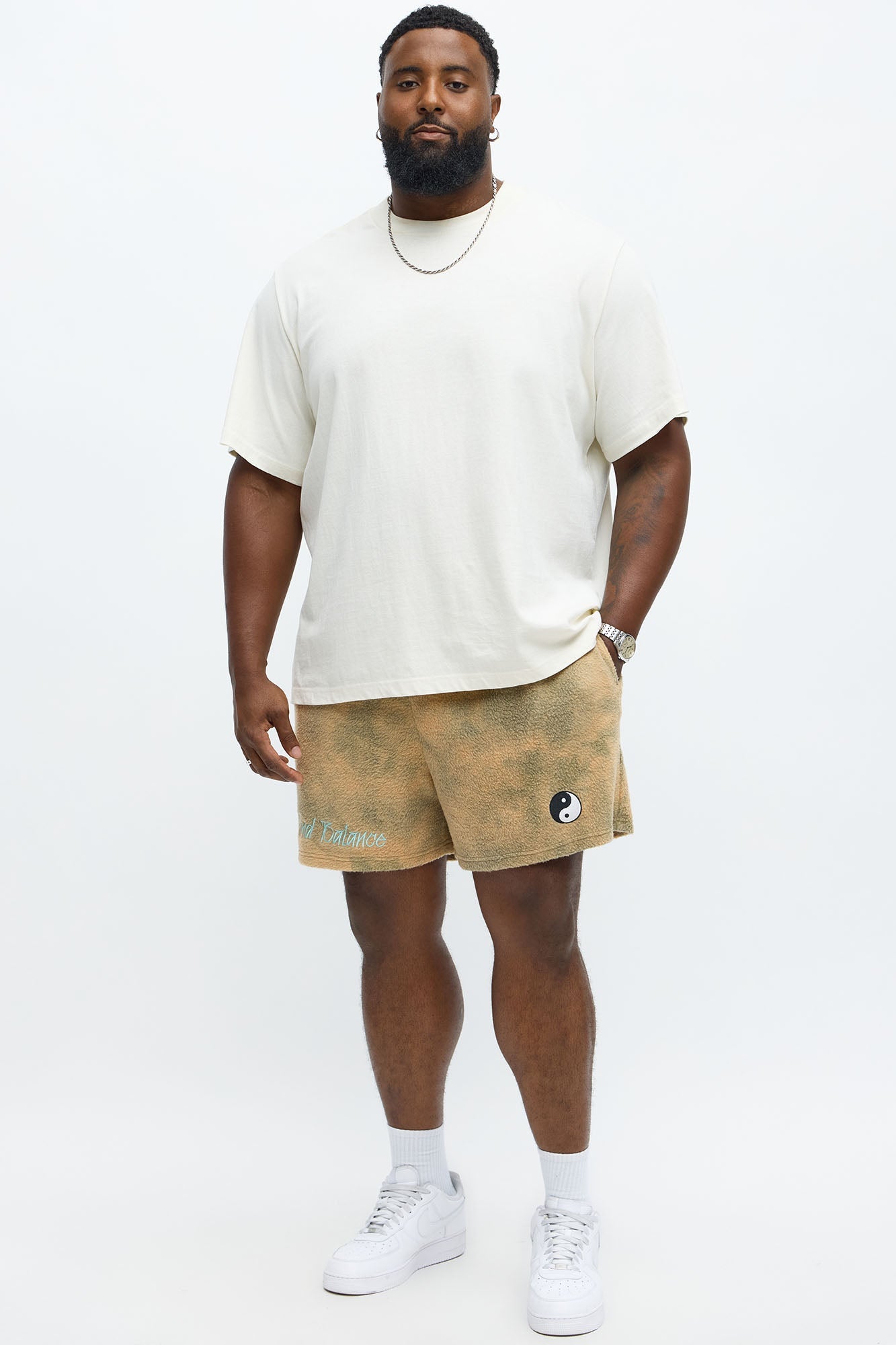 Relaxed Yin Yang Sherpa Textured Shorts - Brown