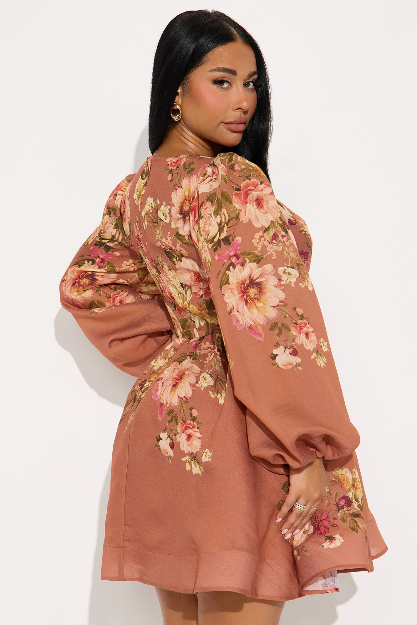 Esme Floral Long Sleeve Mini Dress - Rose