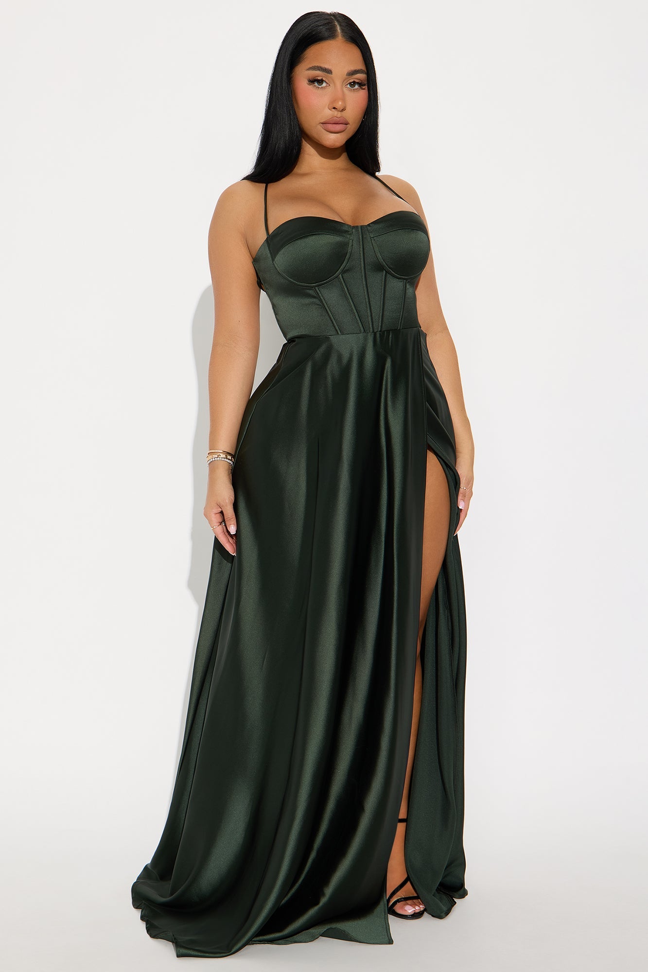 Doll Face Satin Gown - Olive