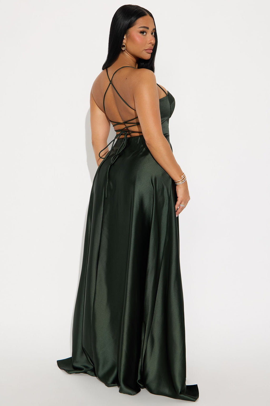 Doll Face Satin Gown - Olive