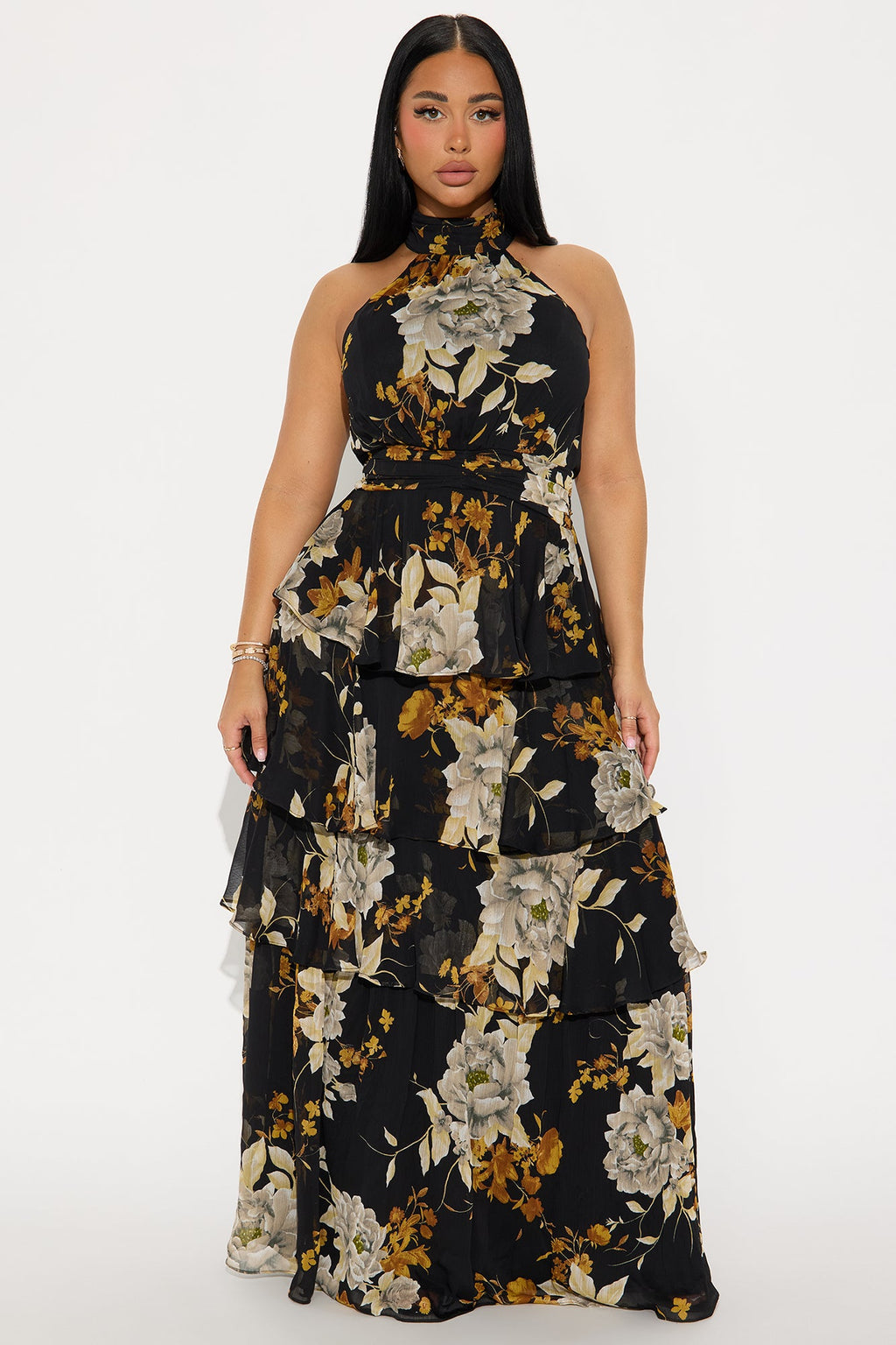 Clara Floral Ruffle Maxi Dress - Black/combo