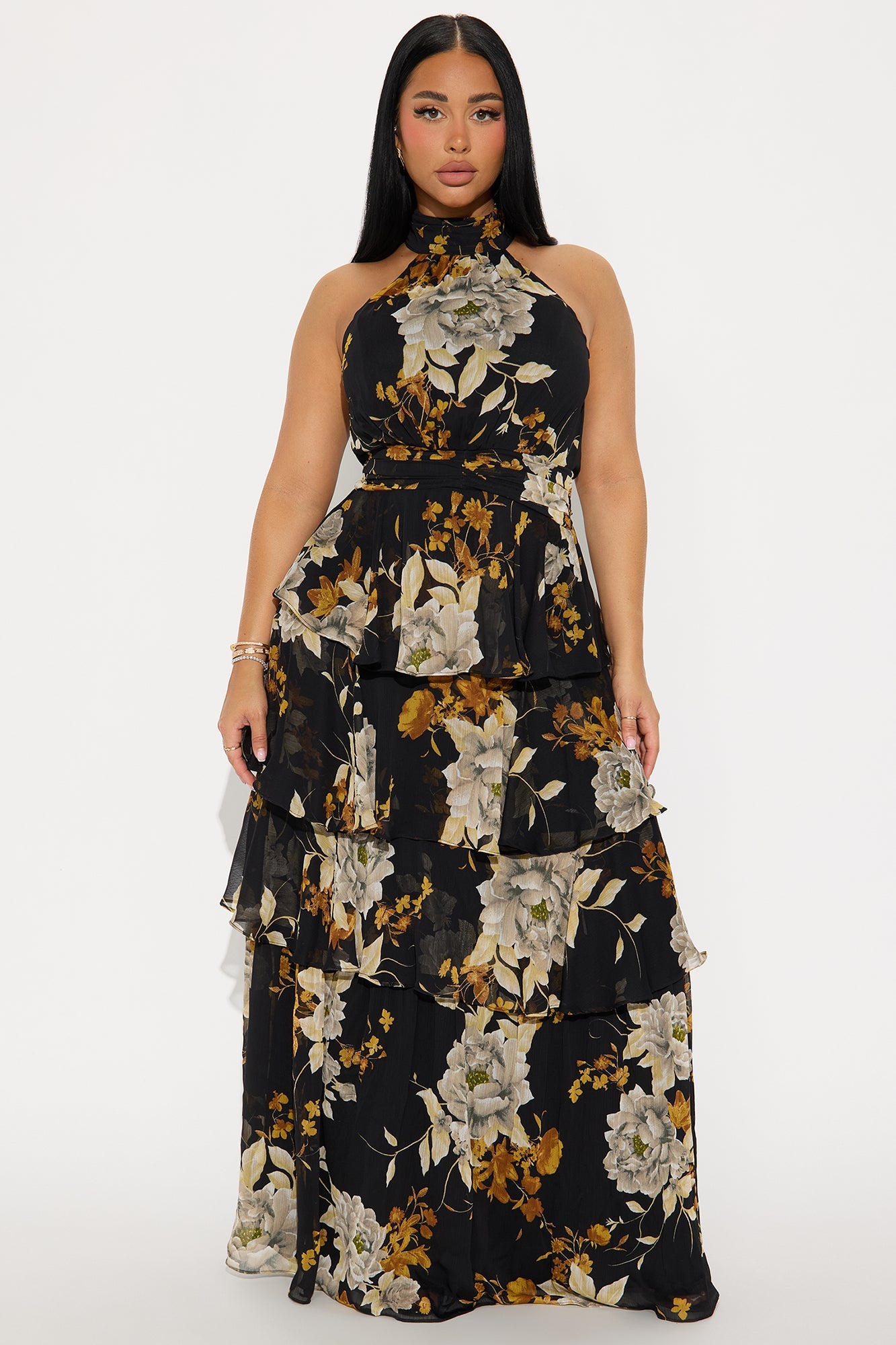 Clara Floral Ruffle Maxi Dress - Black/combo