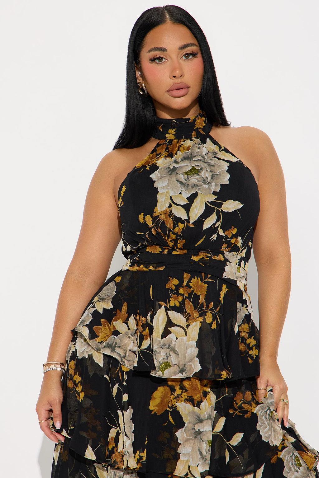 Clara Floral Ruffle Maxi Dress - Black/combo
