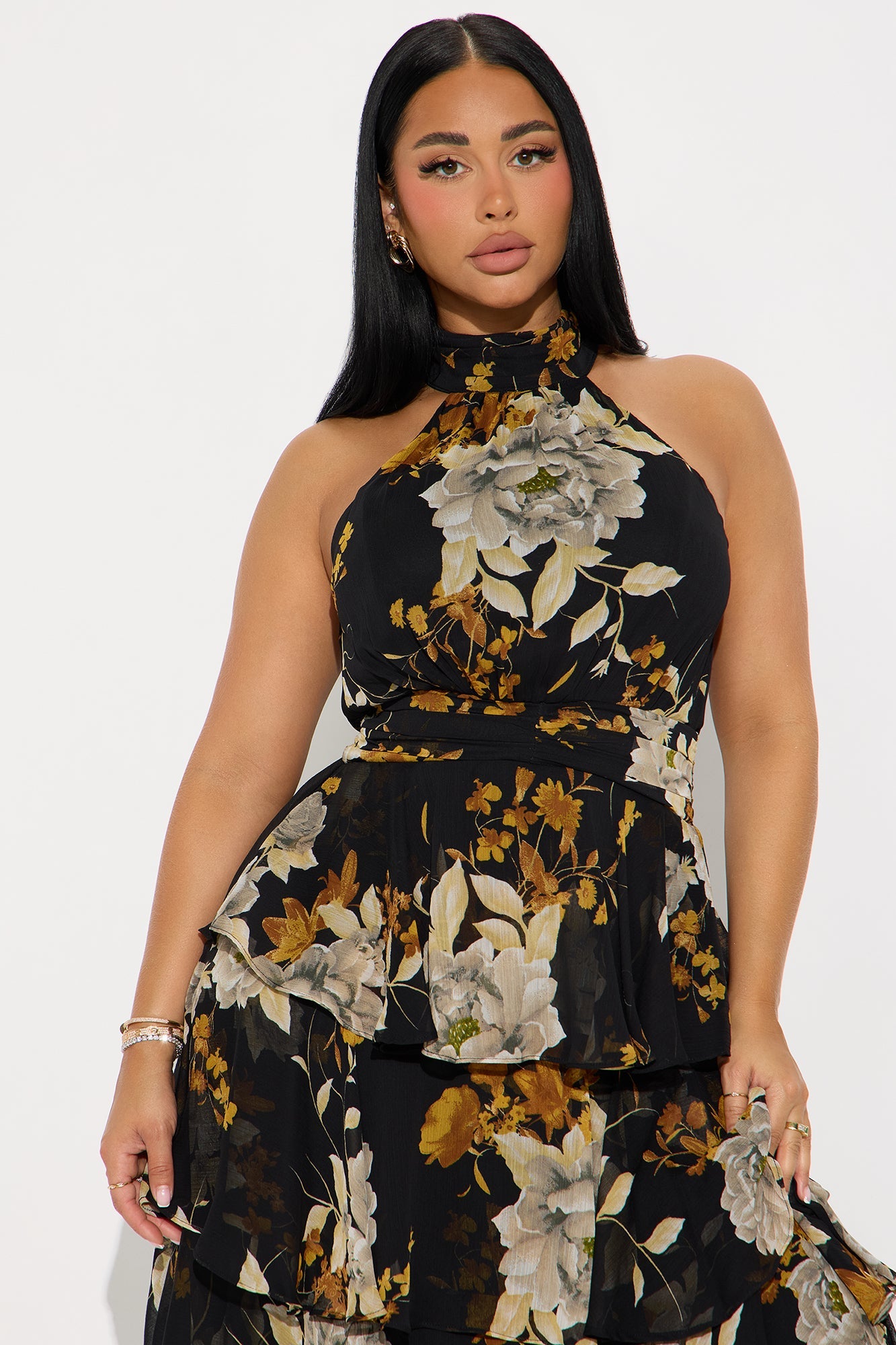 Clara Floral Ruffle Maxi Dress - Black/combo