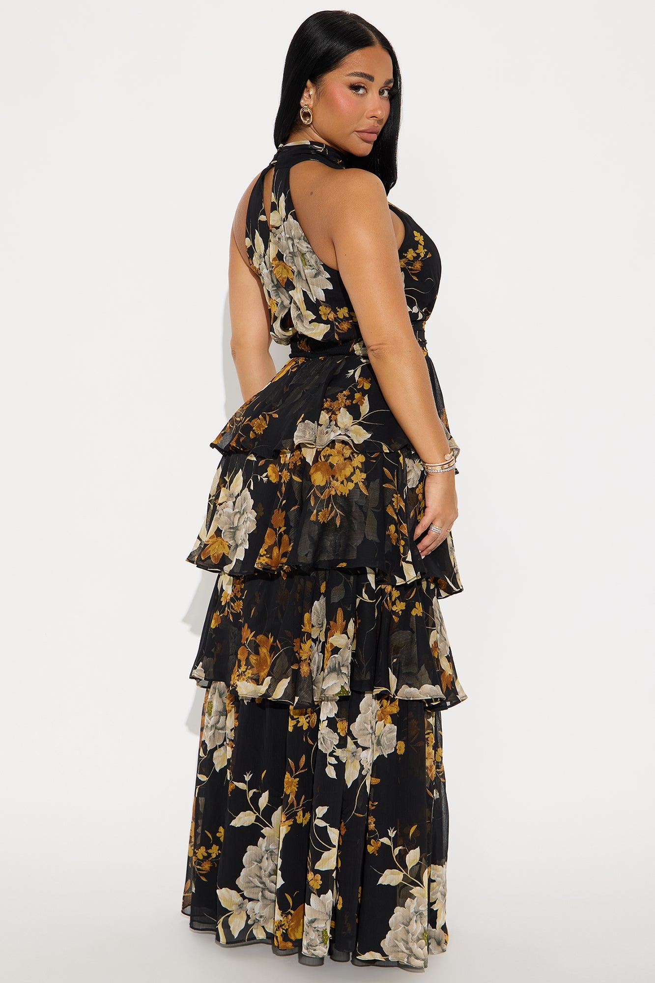 Clara Floral Ruffle Maxi Dress - Black/combo
